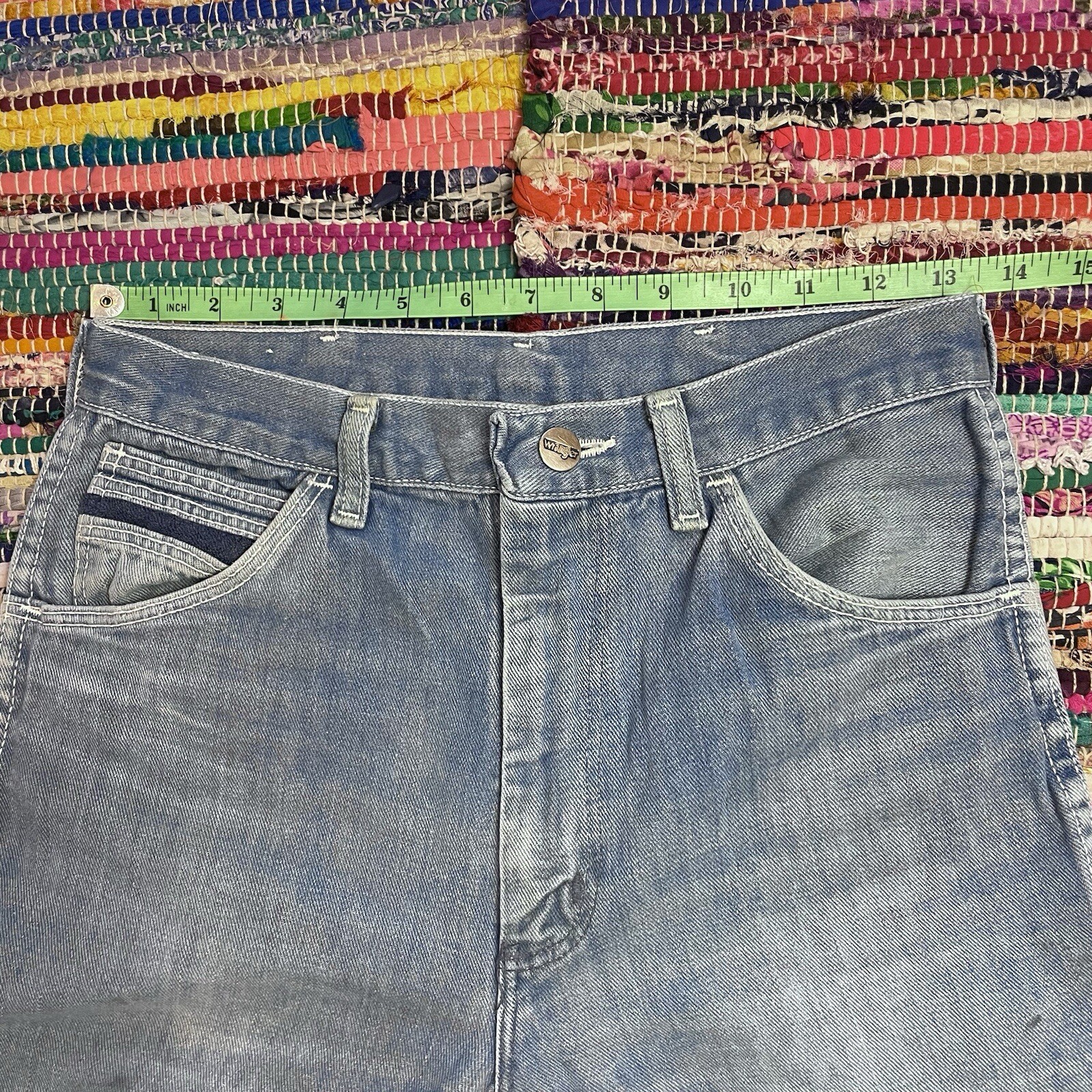 Vintage 70s Wranglers Wrapid Transit Western Cowgirl Boho Denim Blue Jeans 27×32