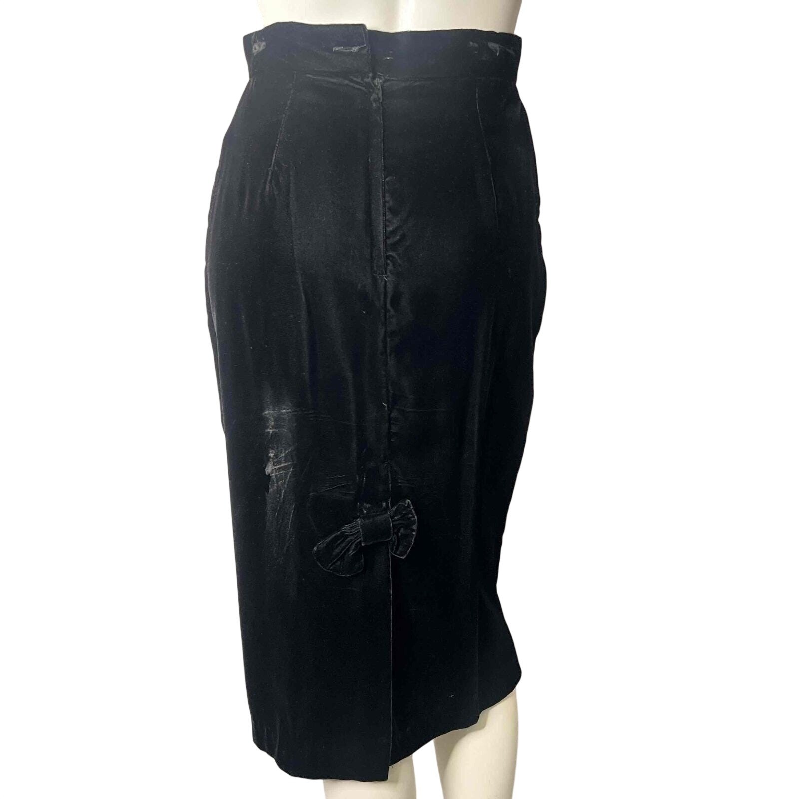 VTG 90s Ms. Interpret New York Black Velvet Rhinestones Bows Suit Jacket Skirt 4