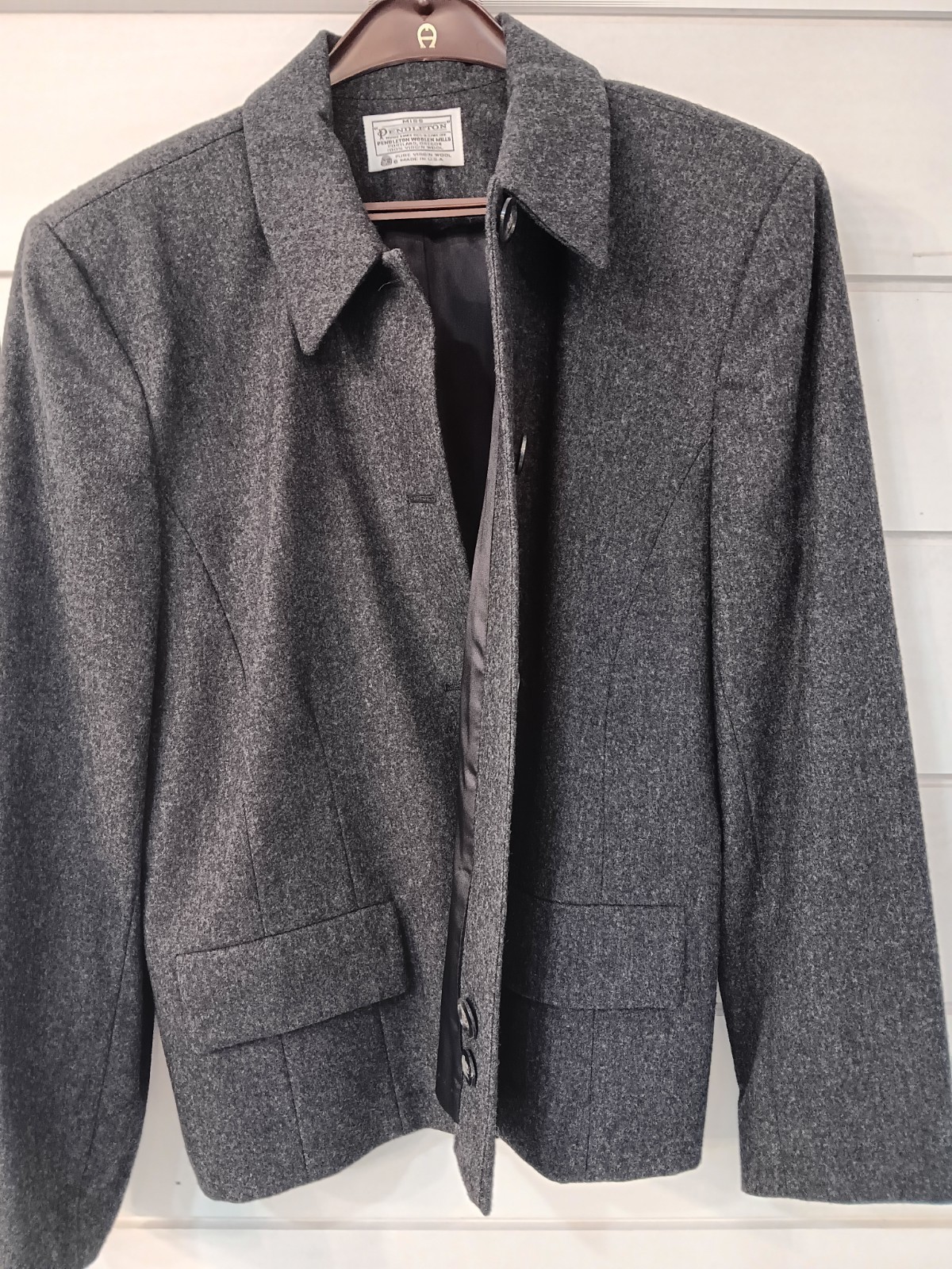 Vintage Miss Pendleton 100% Wool Gray Blazer Jacket Size 16