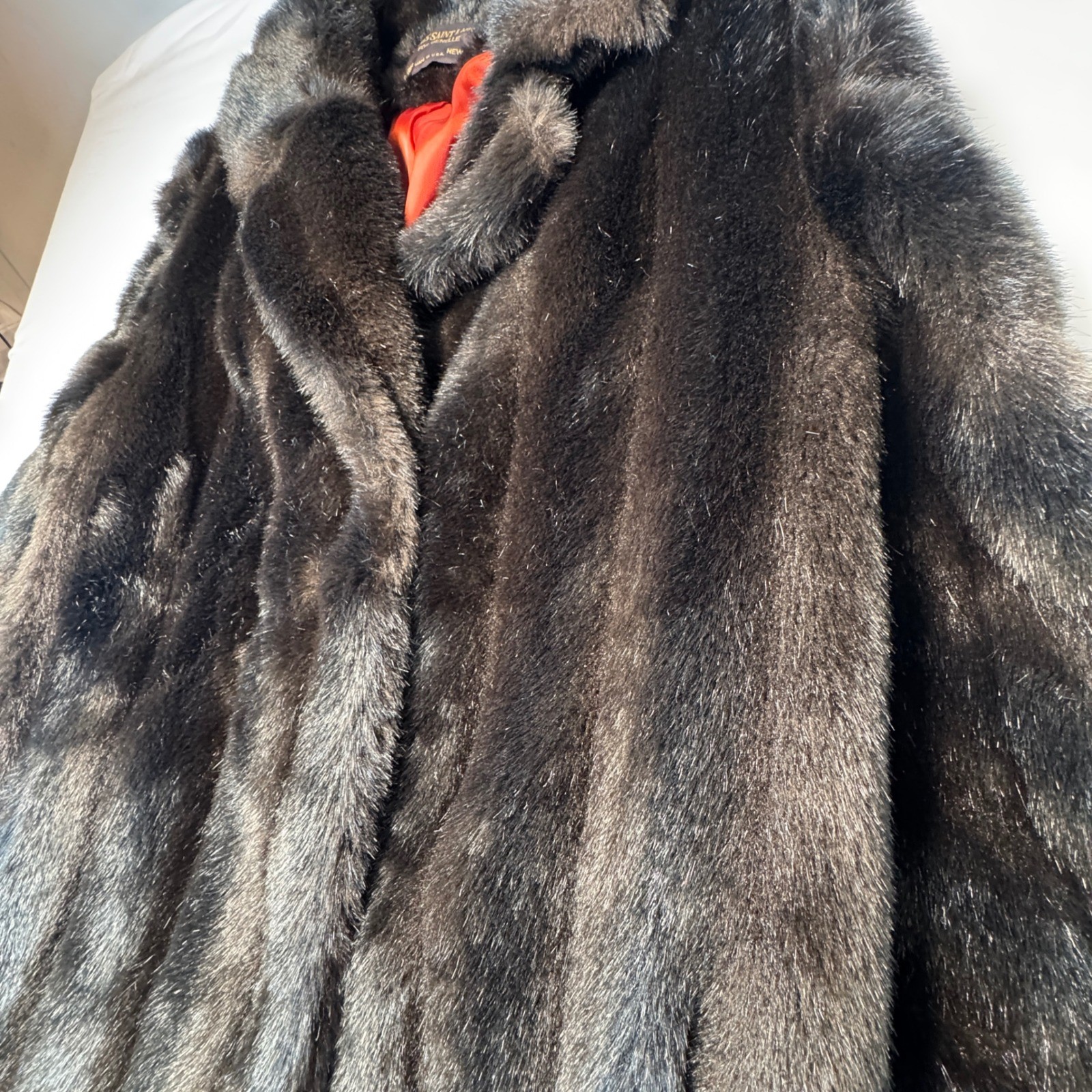 Jacques Saint Laurent for Genelle Vintage Faux Fur Coat Brown Orange Lining L