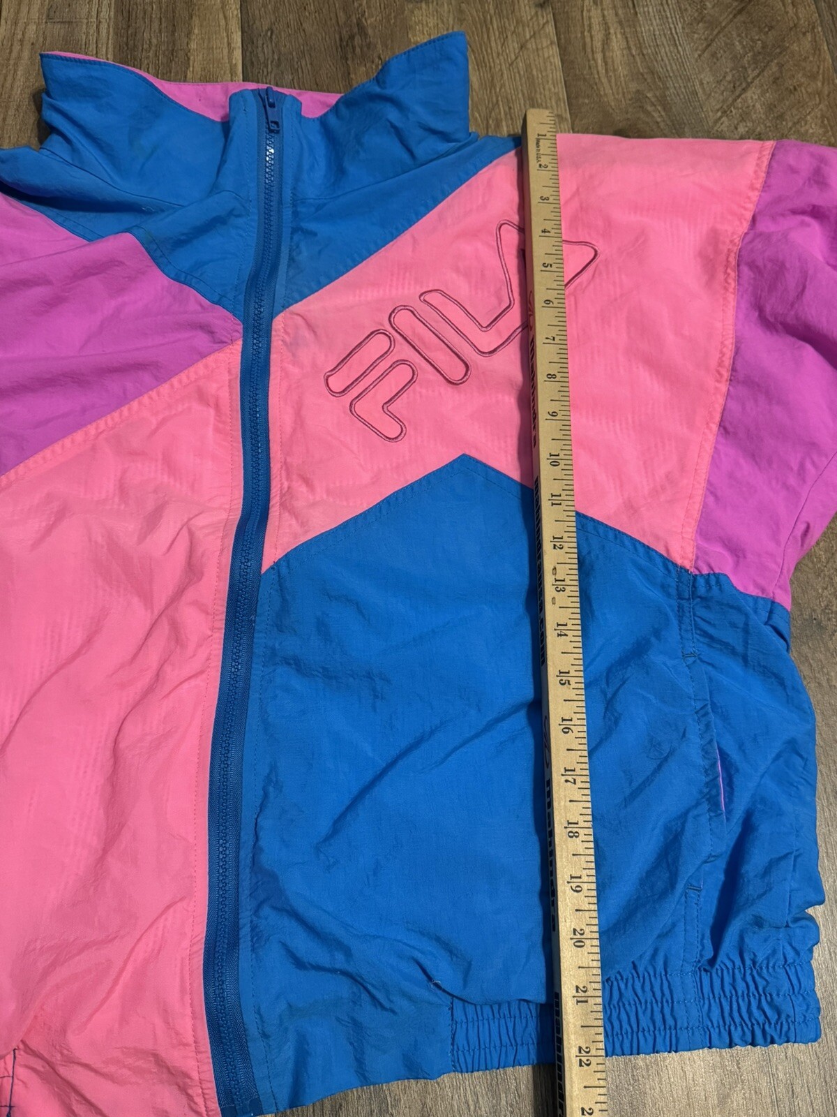 Fila Vintage Wind Breaker Highlight Pink & Blue! Women,s L Check Photos Stain!