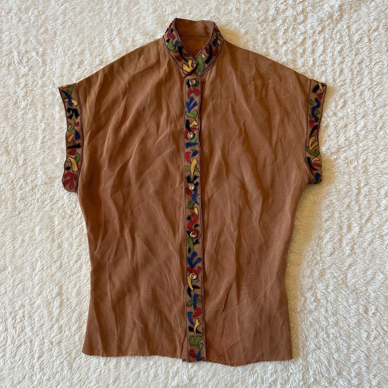 True Vintage 40s/50s Brown Button Top Single Stitch Handmade Prairie Colorful