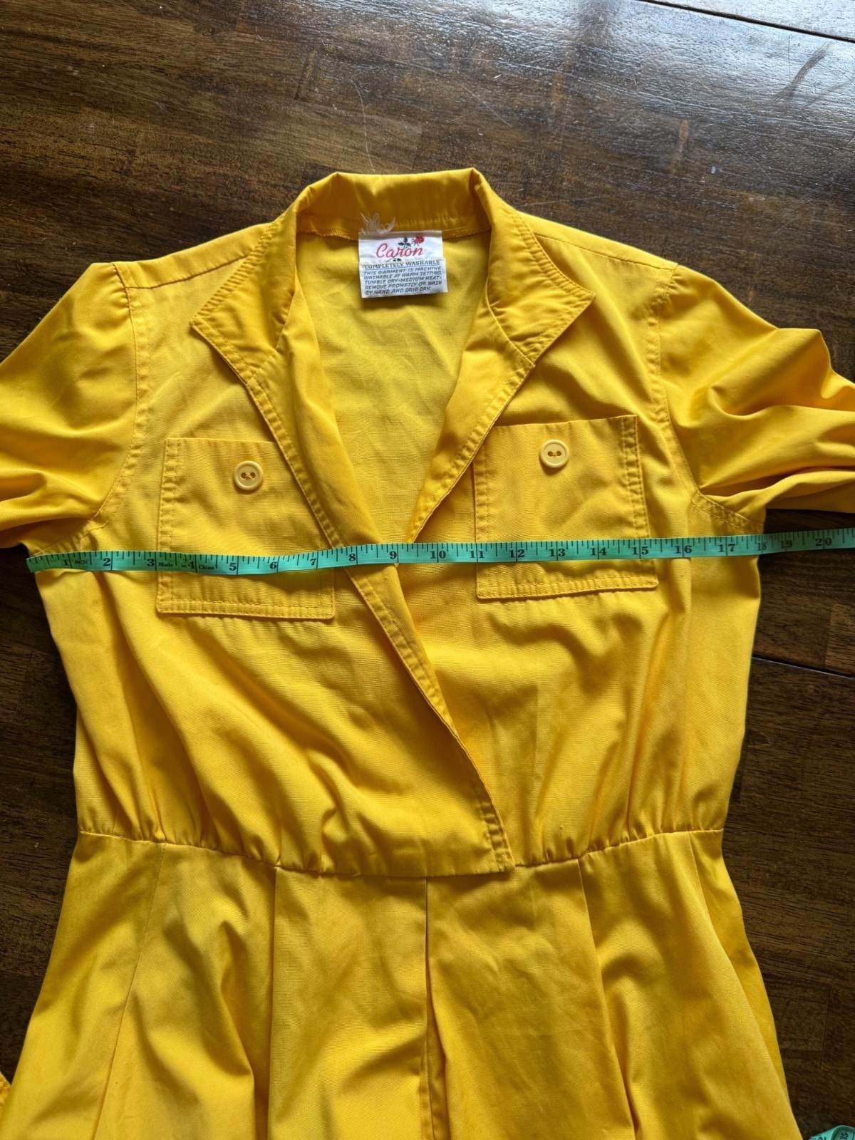 Vintage Caron Retro 70’s Yellow Midi Length Long Sleeve Shirt Dress Size Small