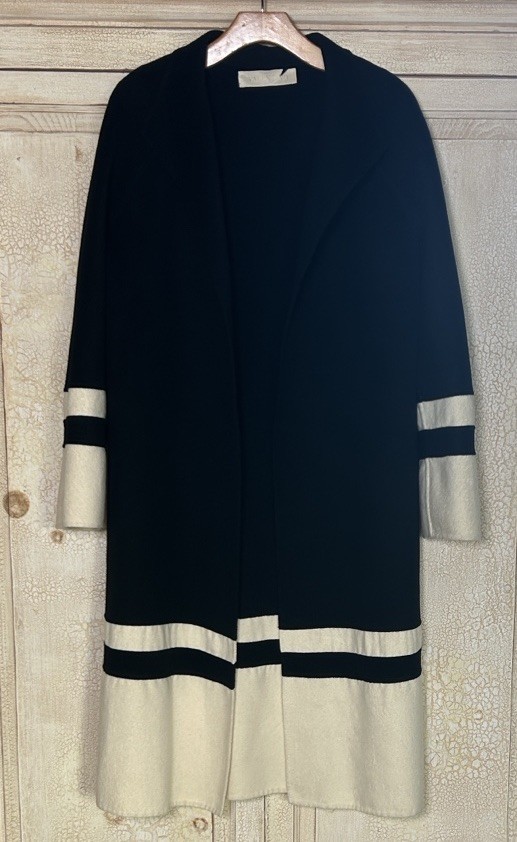 Valentino Virgin Wool Cashgora Colorblock Coat Black Ivory VTG Made In Italy