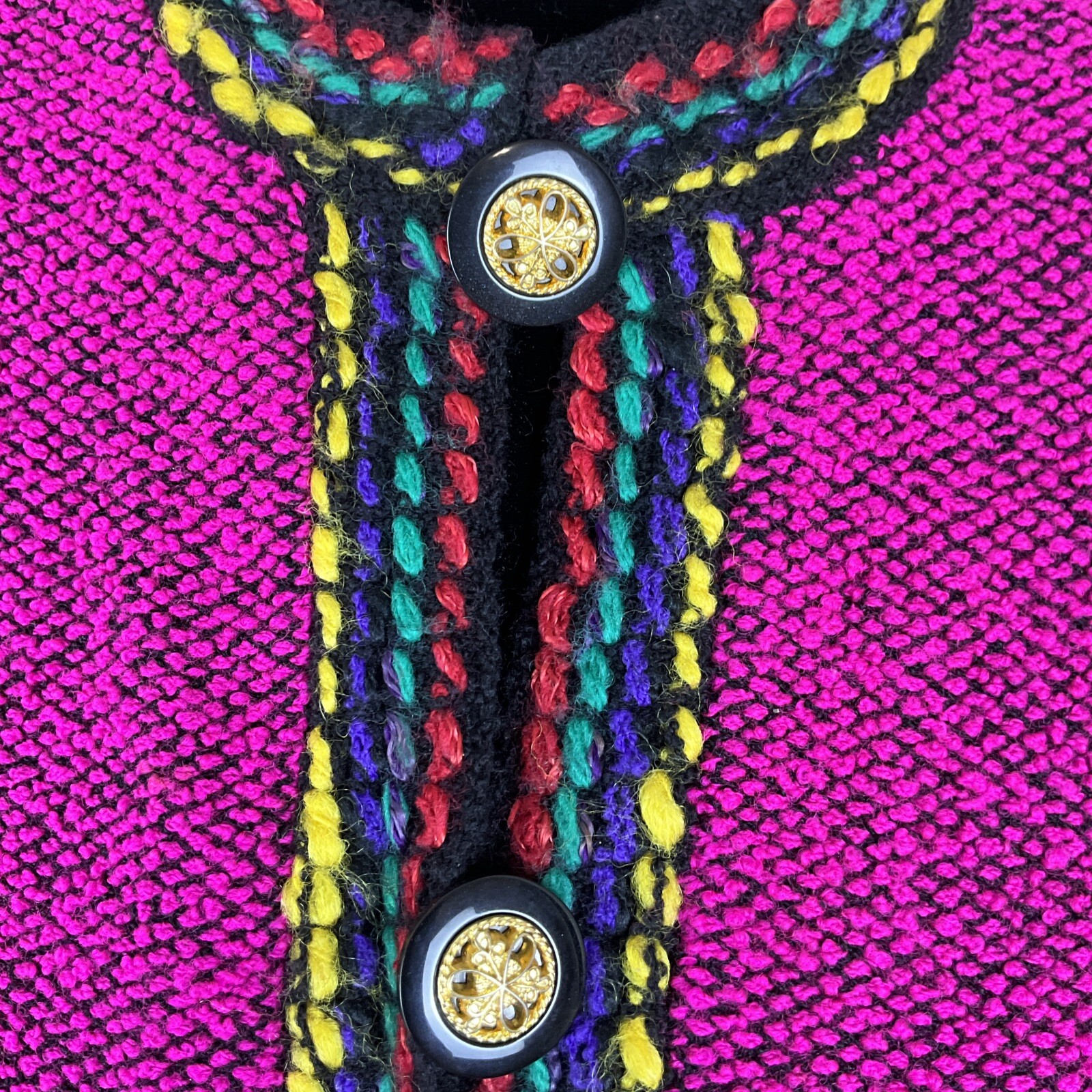 Vintage Raspberry Wool Women’s Blazer Jacket Coat Gold Button Accents