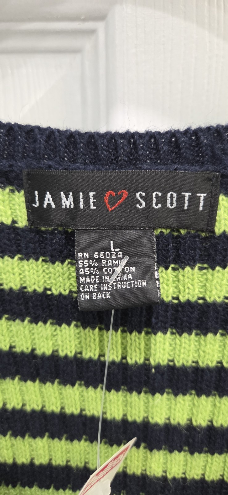 Vintage Jamie Scott NWT Striped Knit Sweater Tank Top Large Lime Green Navy