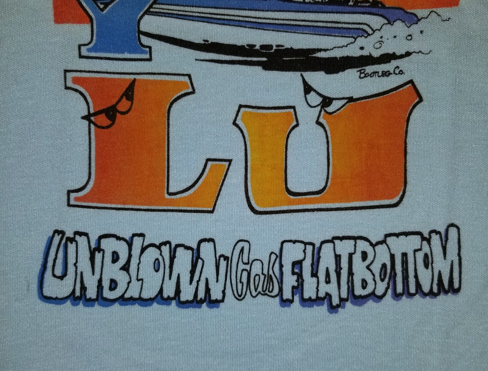 VTG 1980s DRAG BOAT RACING FUN TEES T-SHIRT V NECK WOMAN MEDIUM M TOP BLUE JET