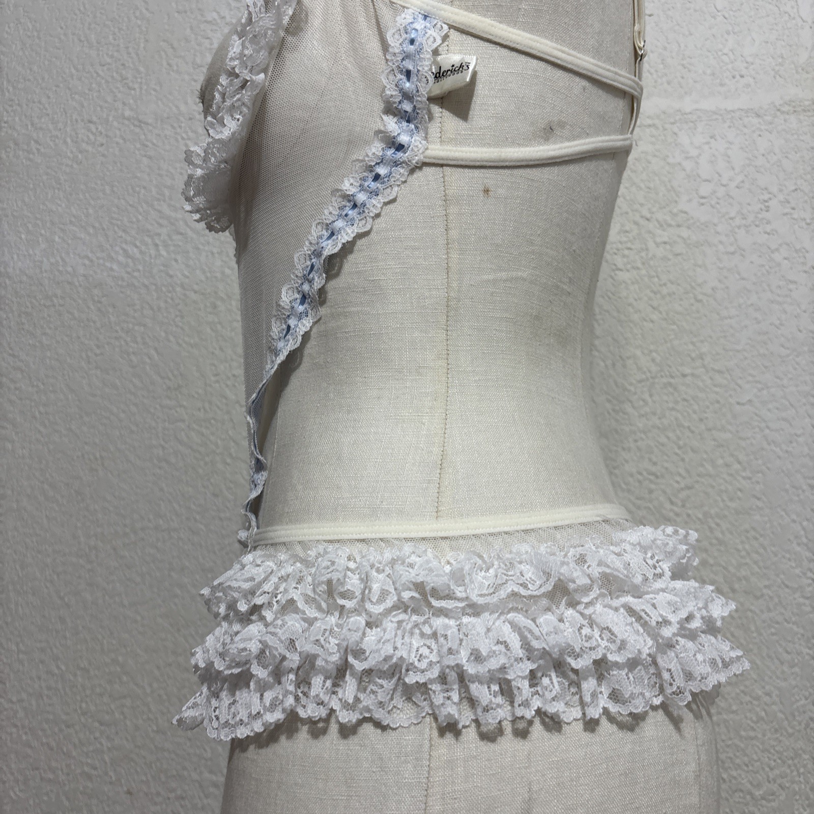 Vintage Fredericks Of Hollywood style lace teddy bodysuit with ruffles #80921