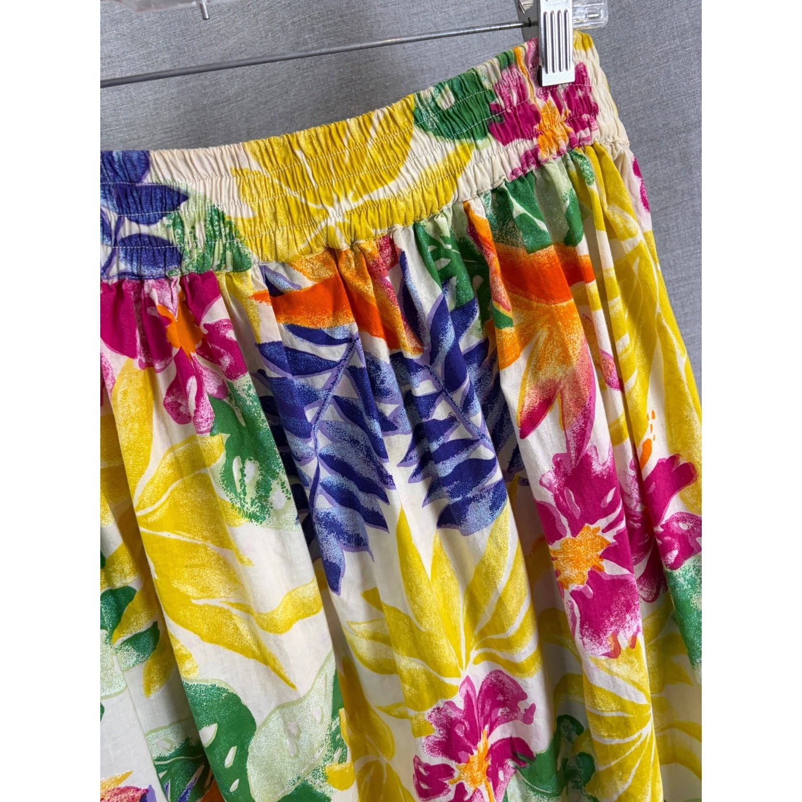 Vintage Passports of Pier 1 Imports Tropical Floral Cotton Midi Skirt Large