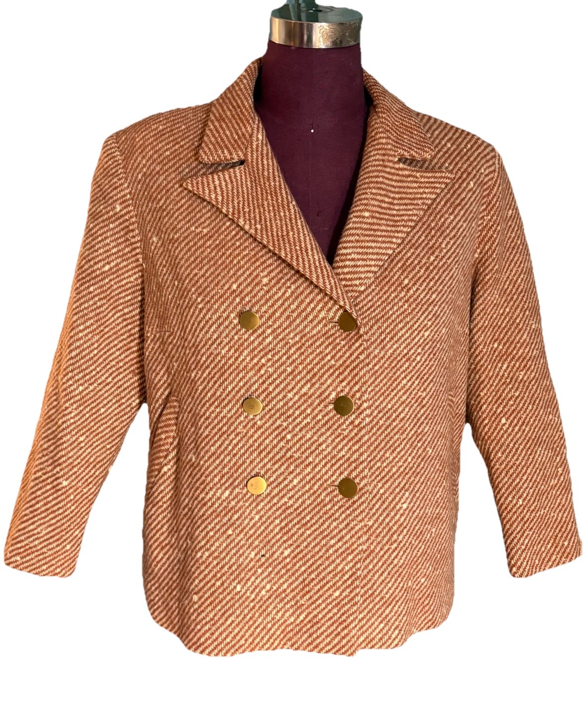 70s MISS PAT Orange/brown 3/4 Length Wool Tweed Boxy Blazer Jacket- Women’s M/L