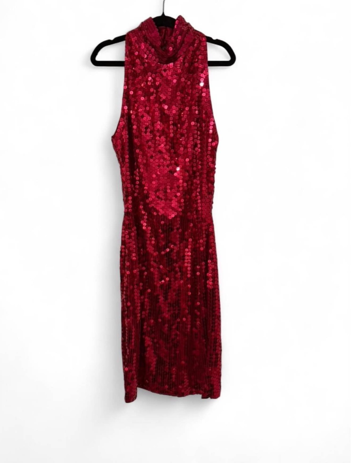 Gantos Red Sequin Maxi Dress with High Neck and Zipper Back Size: 8 *NWT* Vtg