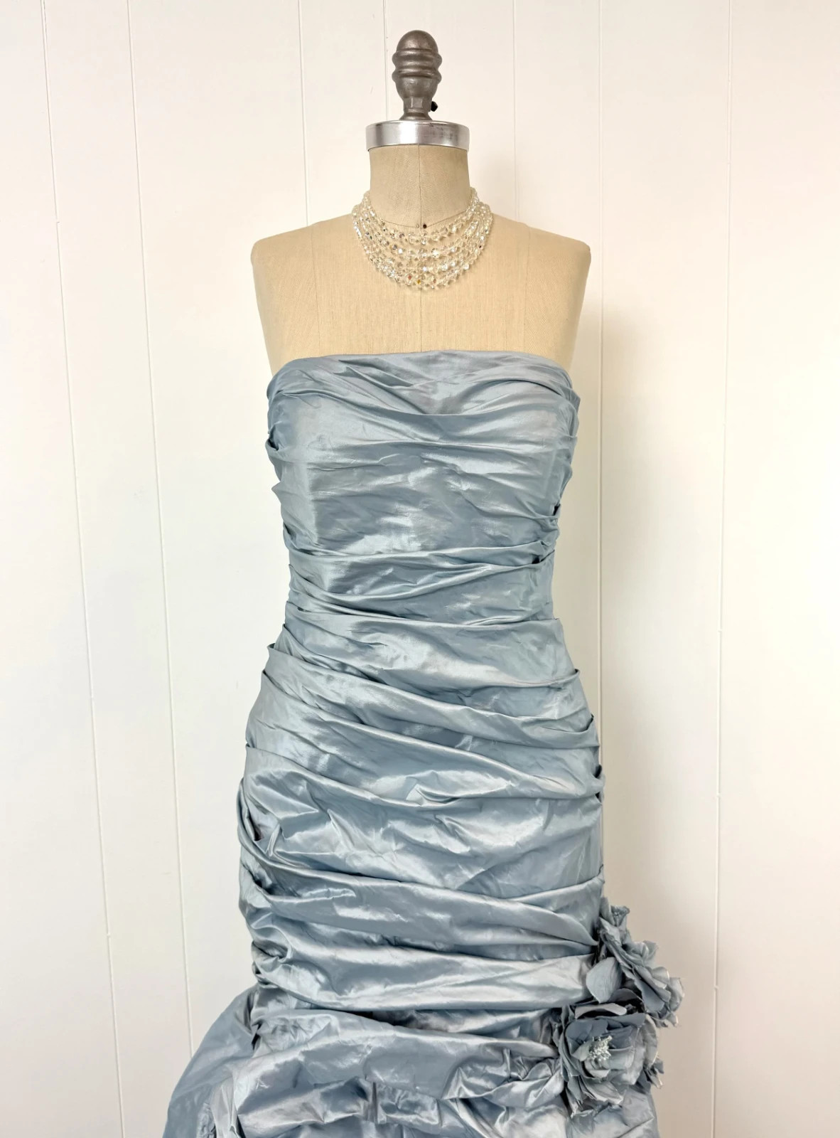 Vintage Catherine Regehr Saks Fifth Avenue Ice Blue Silk Ruffle Prom Dress Gown