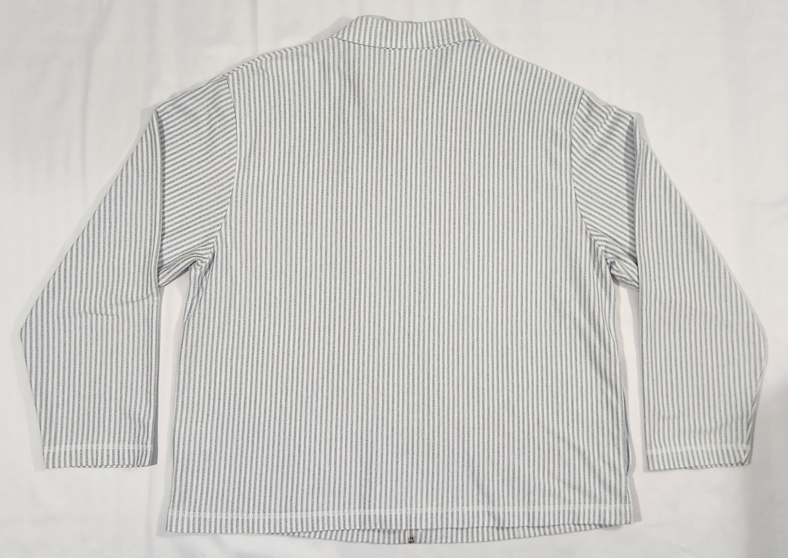 Vtg Russ Zip Up Long Sleeve Collared Shirt Jacket Blue Striped Linen Blend 22×26