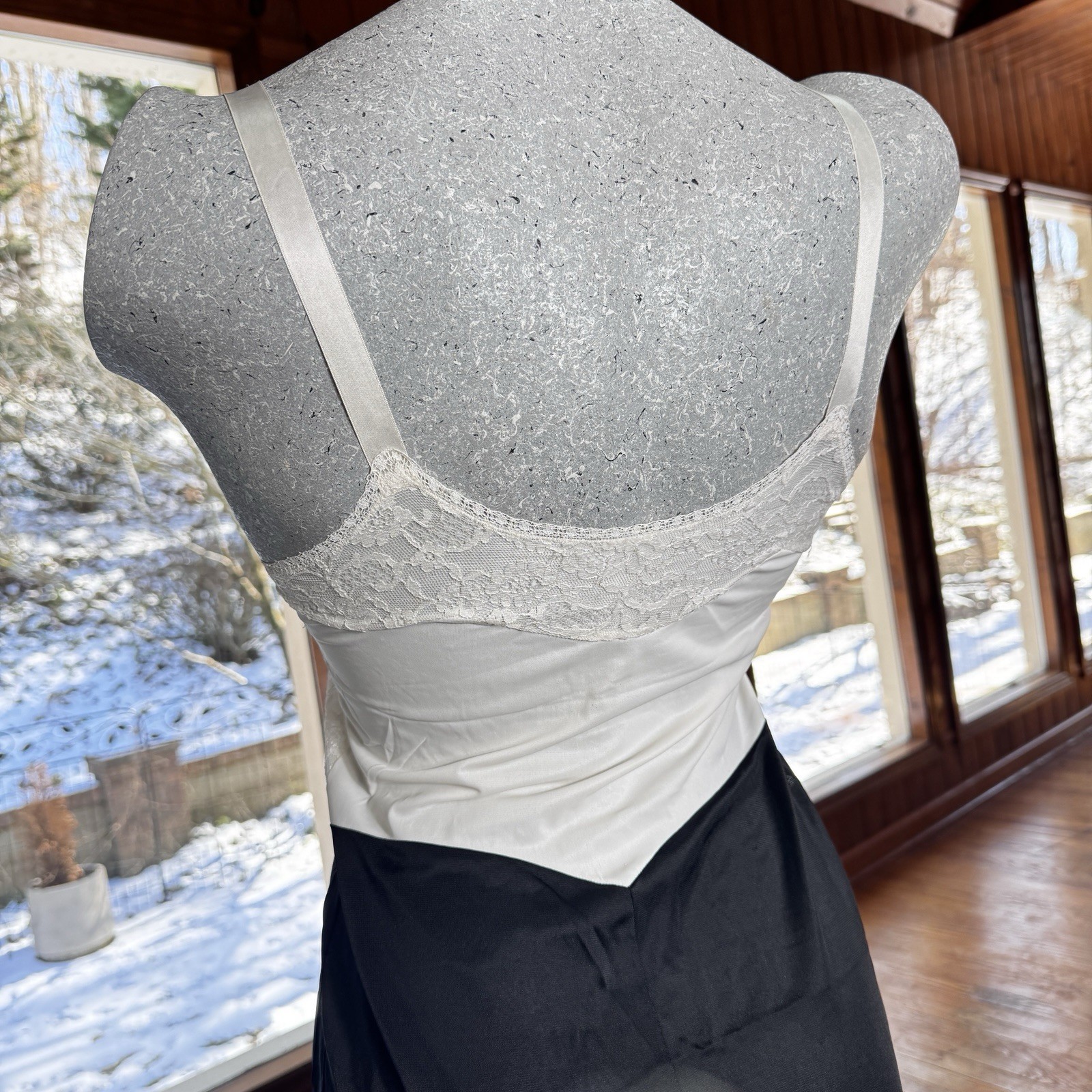 Vintage 1950s Vanity Fair Tricot Nylon Lace Tuxedo Slip Dress Size 32 Adjustable