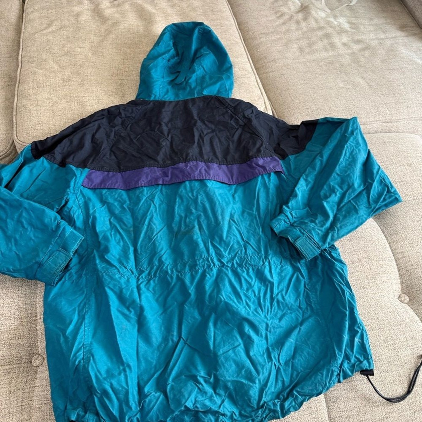 Vintage 1980s Out Brook Colorblock Windbreaker Jacket Hooded | Teal Purple Navy