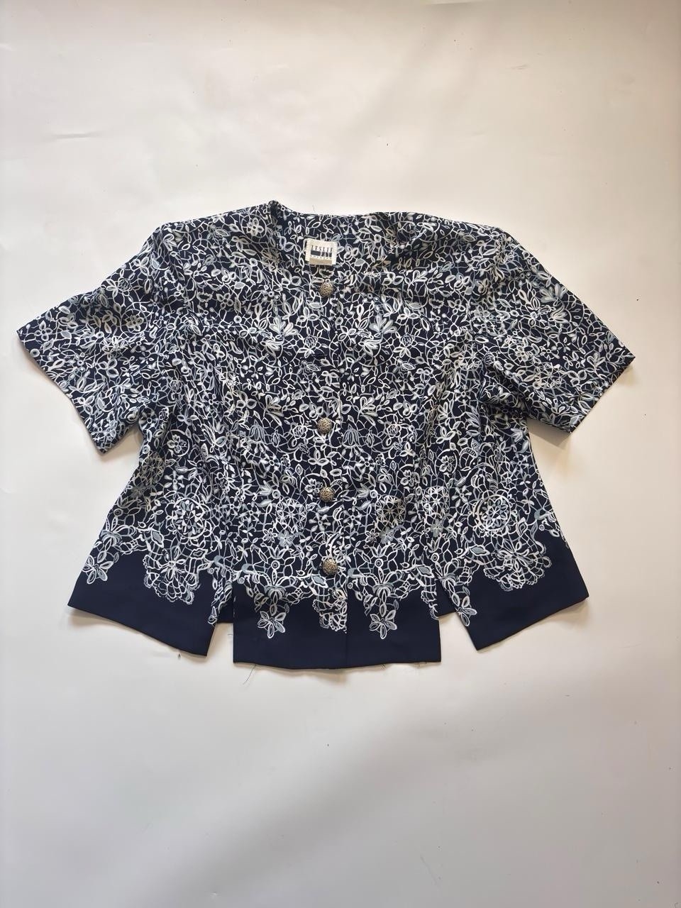 80s Vintage Leslie Fay Blue and White Blouse With Shoulder pads Size 18WP