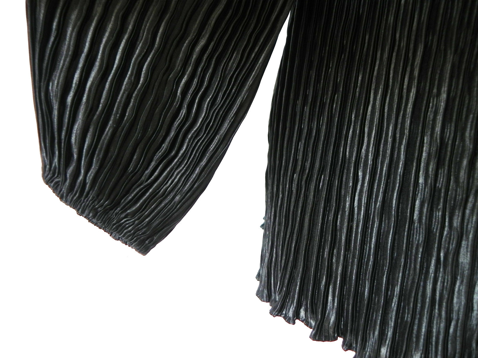 Vtg Three Flaggs 2PC Open Duster/Maxi Pleated Shinny Black Size L