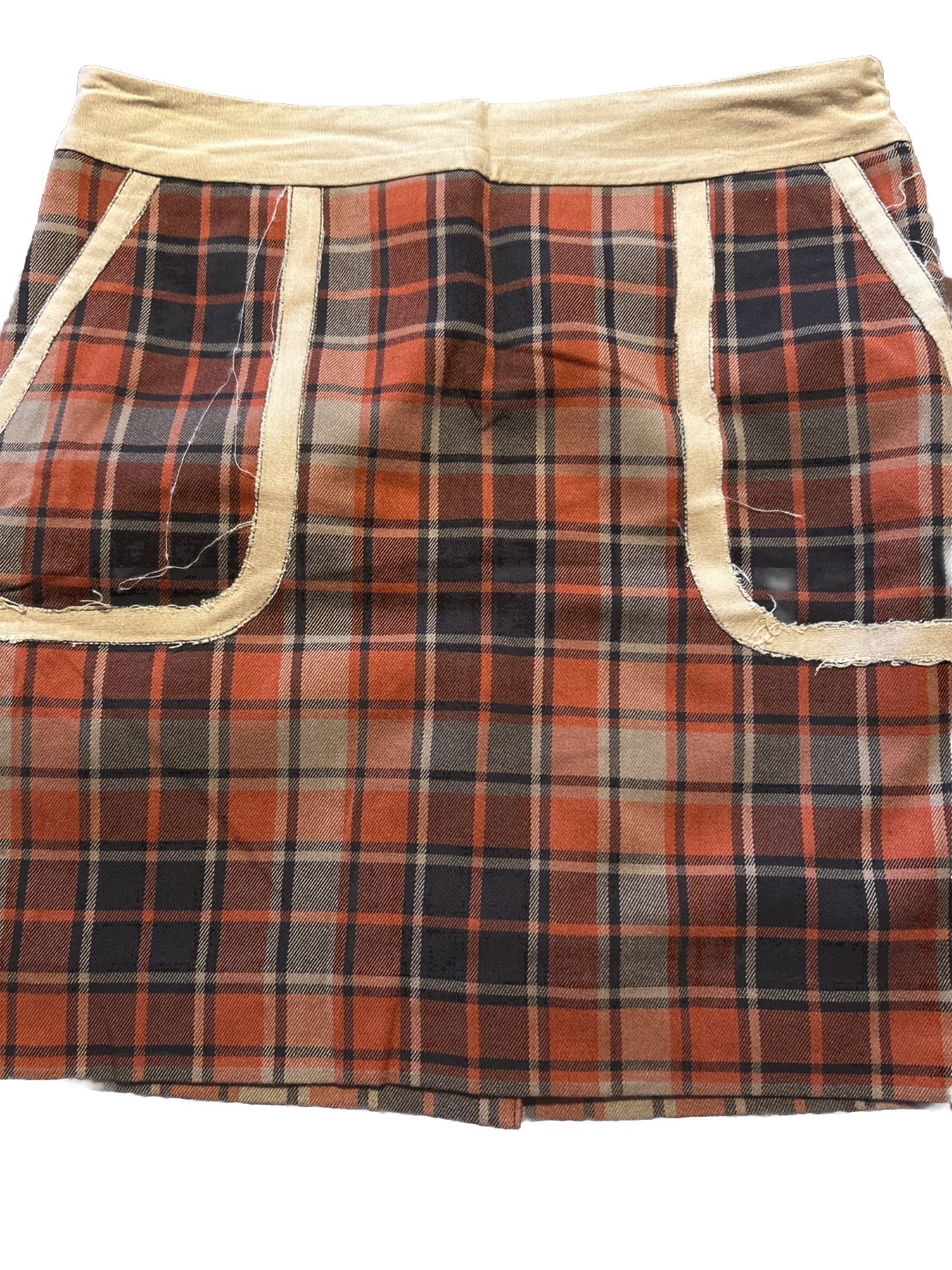 Vintage 80s/90s Outback Red Plaid Mini Skirt – Contrast Trim – Dark Academia