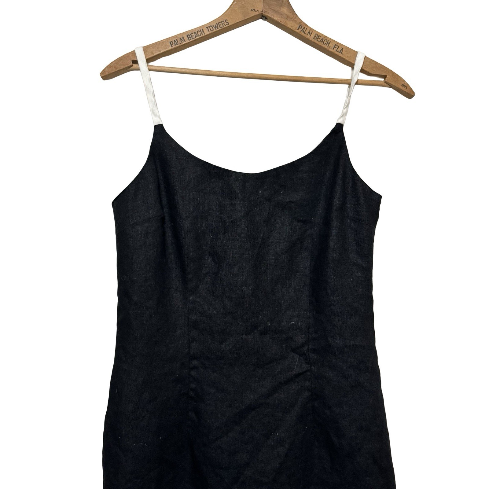 Vintage Althuser 100% Linen Slip Dress size 4 black low back classic shift