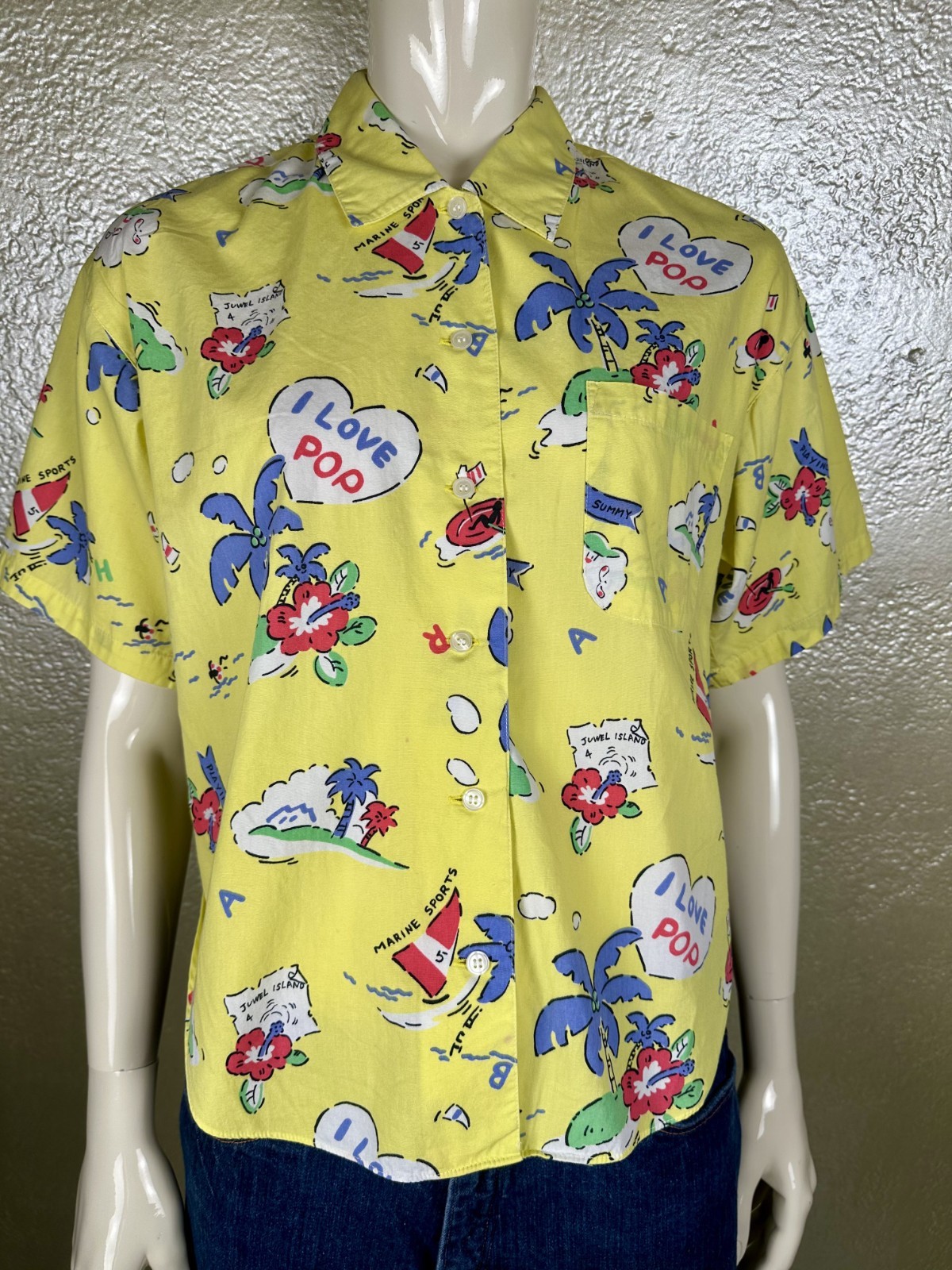 Vintage 1980’s Fashion In MICHEL Yokohama Yellow I LOVE POP! Cotton Short Sleeve