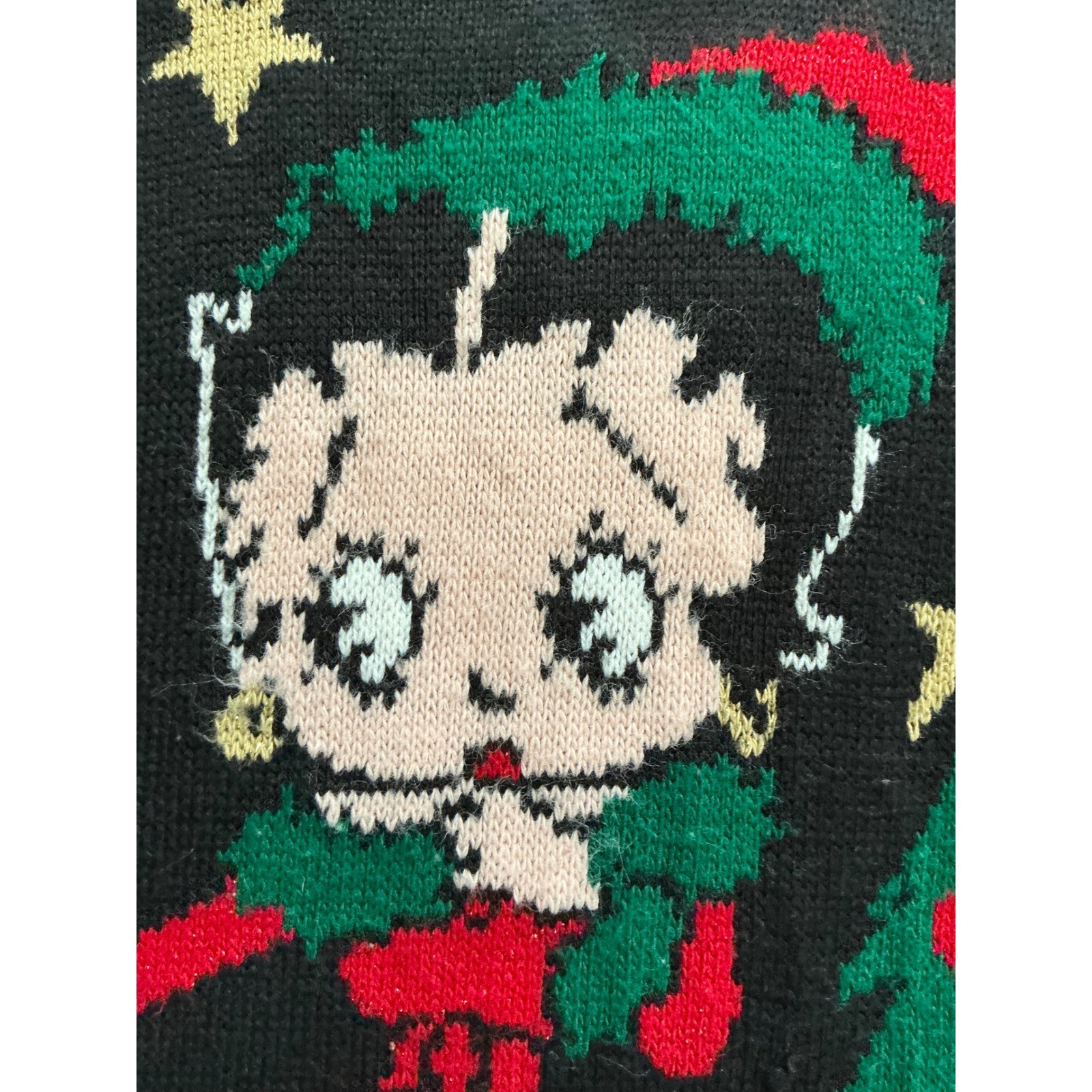 Vintage JJ Browne Betty Boop Christmas Sweater Black Red Knit Pullover Medium 2X