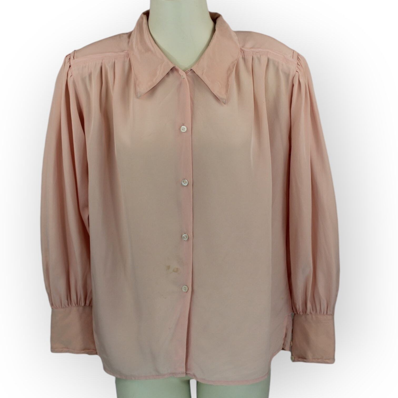 Baldanza Idée Force (S) 100% Silk Blouse Light Pink ShoulderPads 80s Business