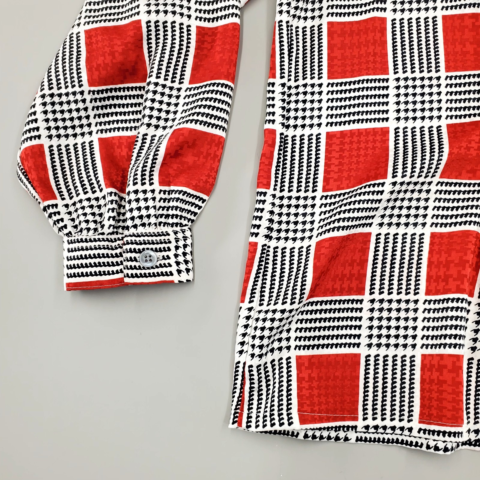 80s Koret Blouse Geometric Secretary Retro Bold Plaid Print Red Buttondown