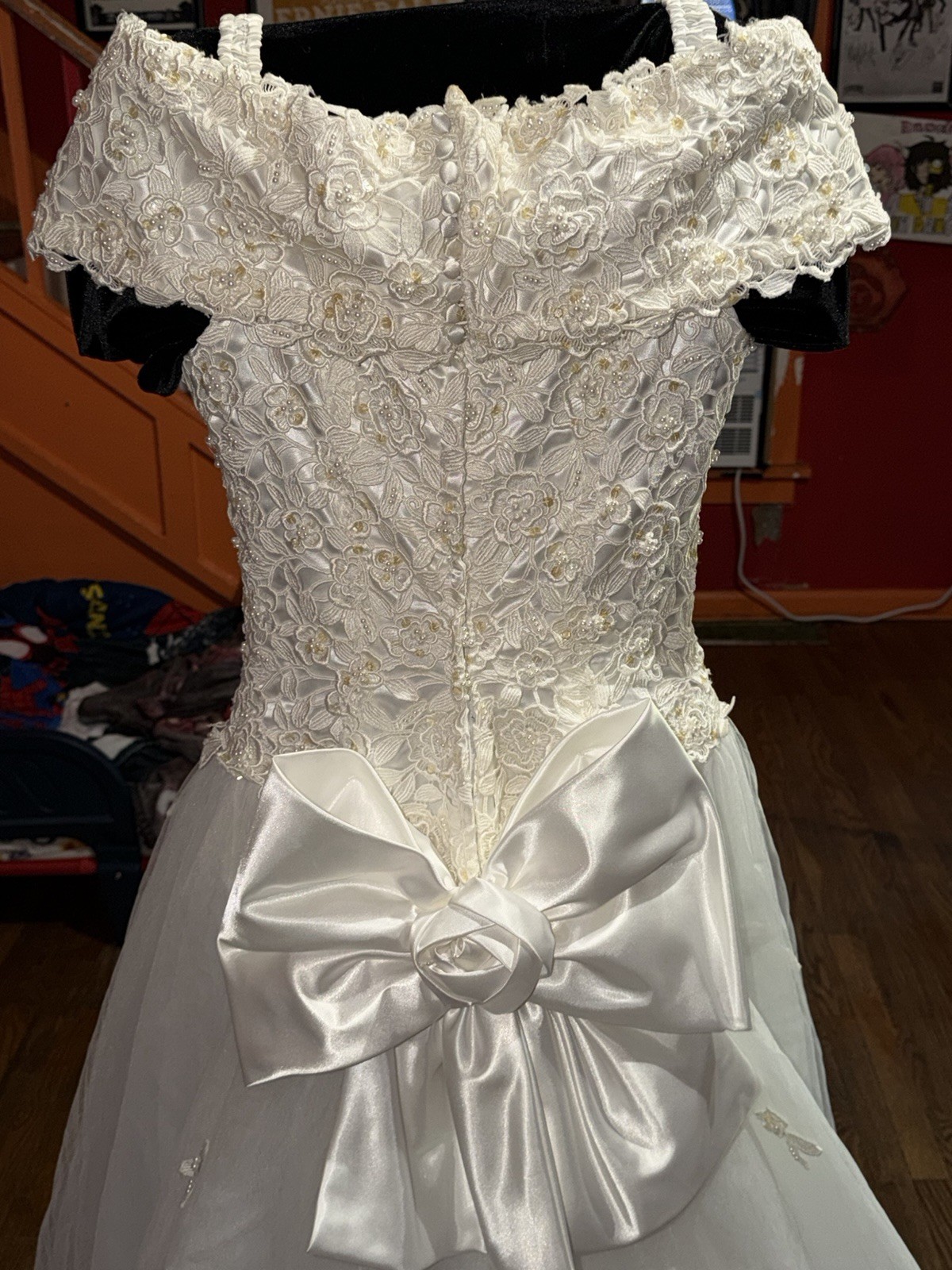 Vintage MORILEE Wedding Dress Size 14 Beaded Lace & Tulle- Long Train EXC