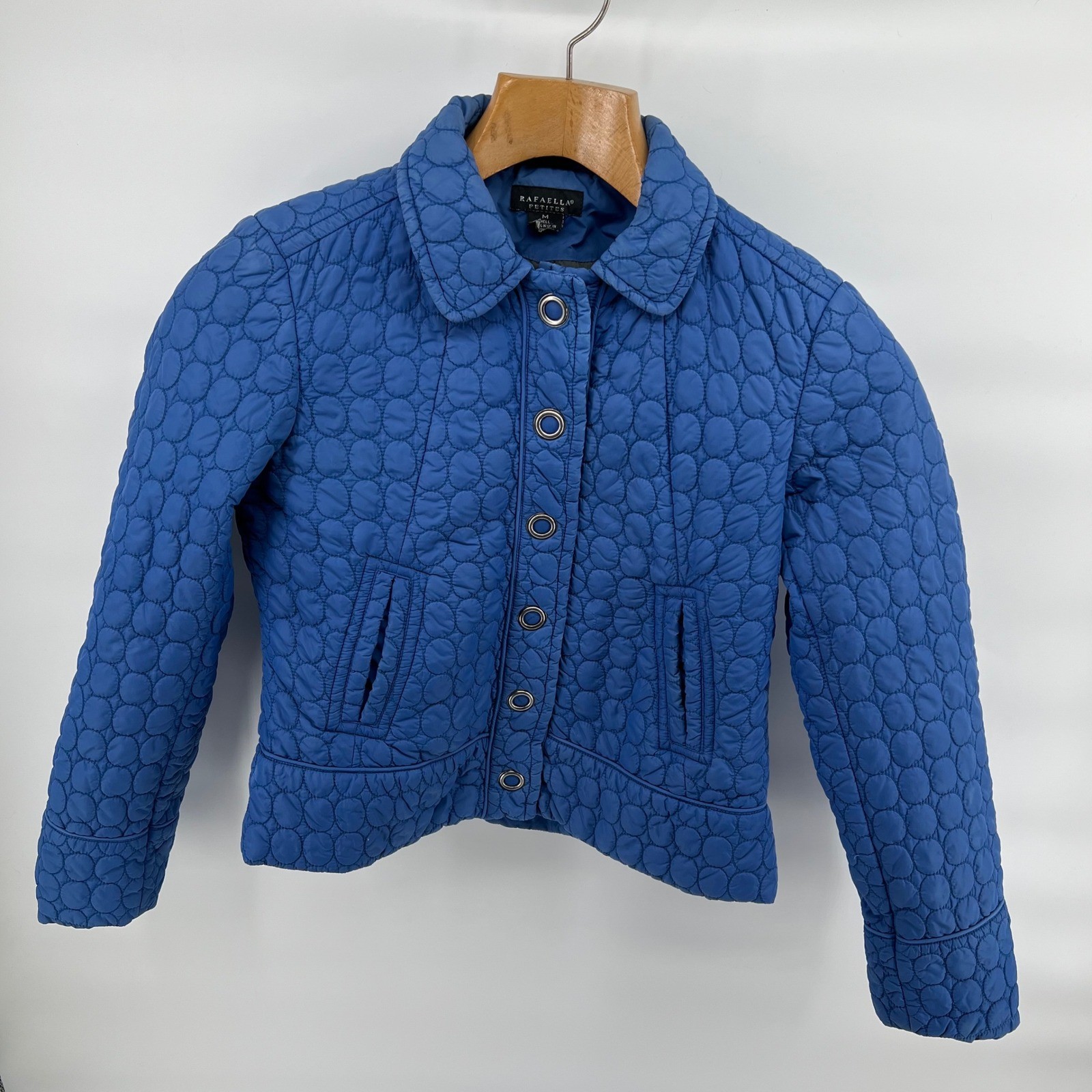 Rafaella Petite Medium Blue Quilted Jacket Snap Front Lightweight Women PM