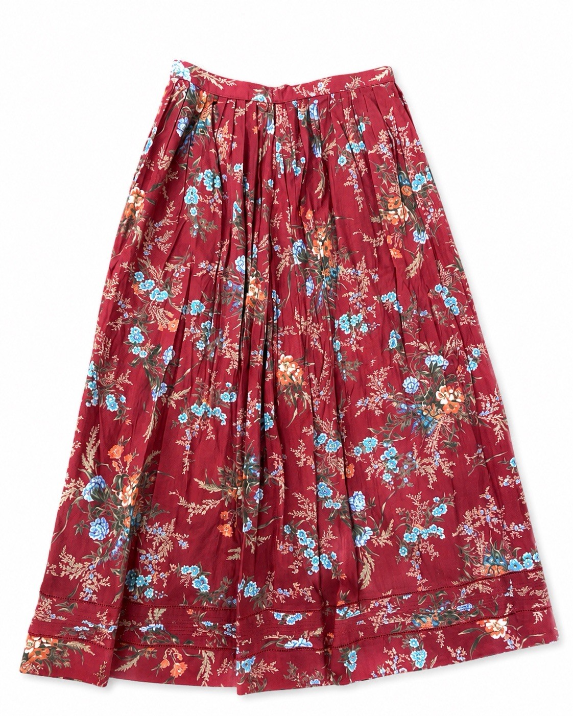 Vintage Ralph Lauren 100% Cotton Pearl Snap Red Floral Prairie Skirt Sz Small