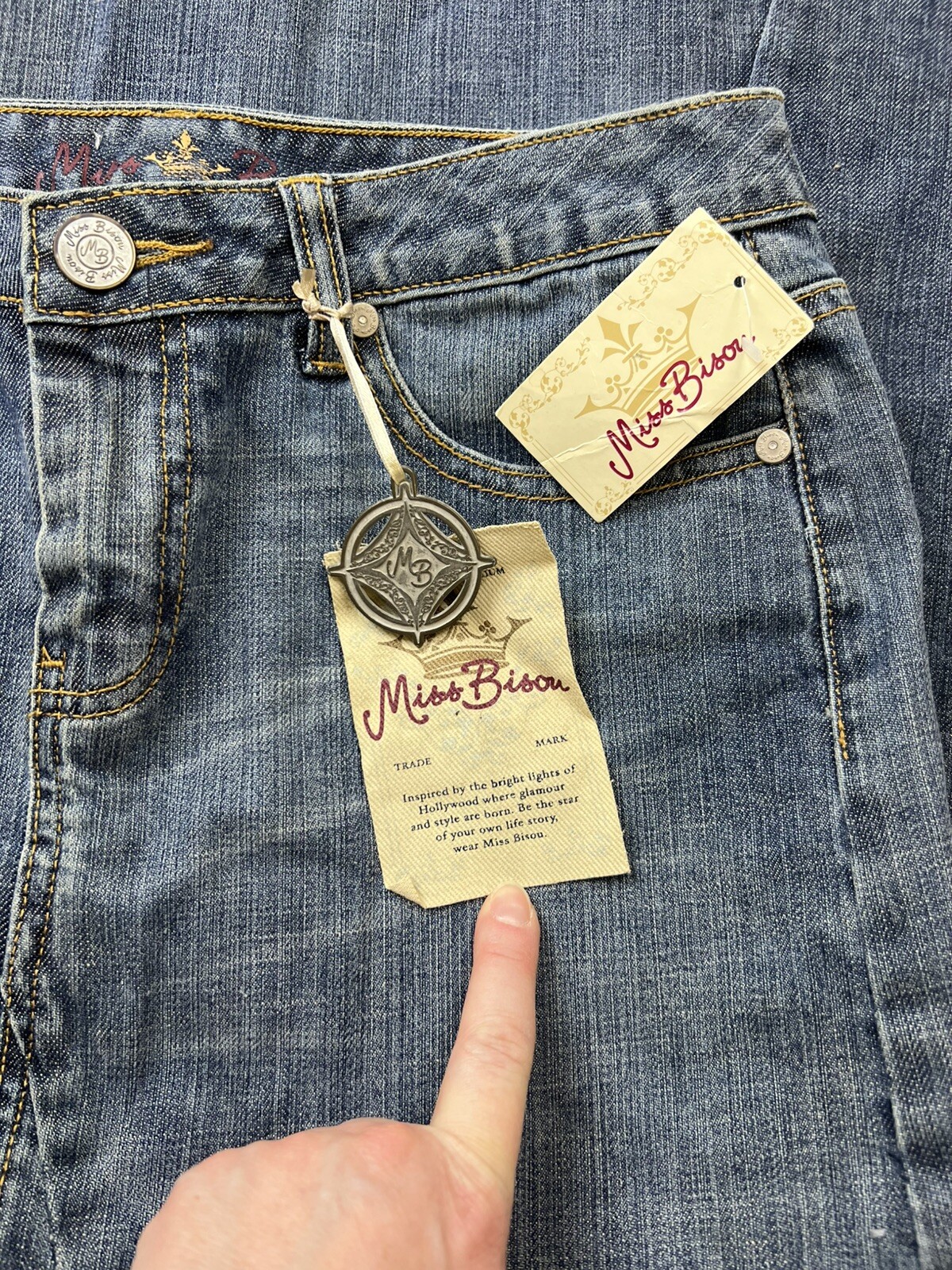 Vtg Y2K Miss Bisou Denim Maxi Skirt Sz 7 Modest Western 29″ Waist Raw Hem NOS