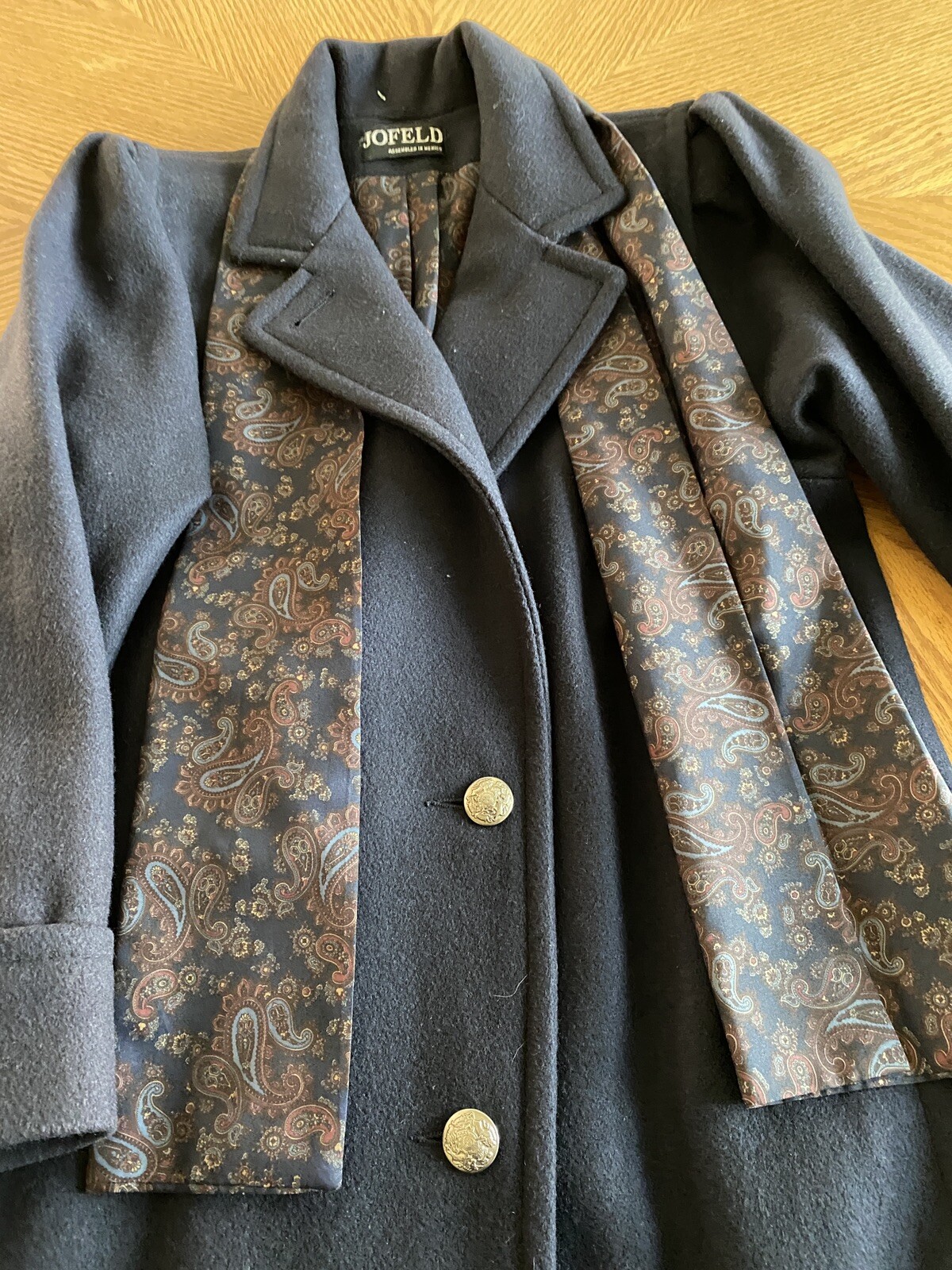 Vintage Jofeld by Forstmann Coat Wool Navy Double Breasted Scarf Pockets Size M