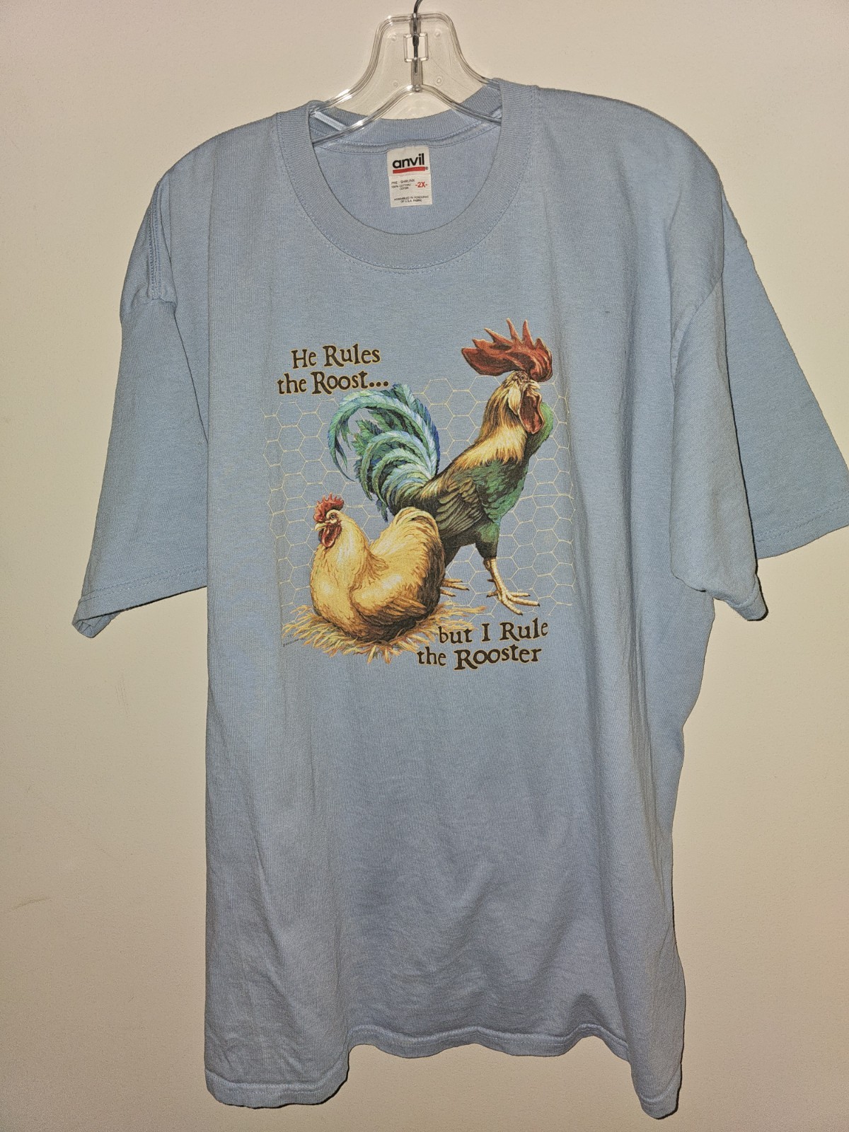 Vintage Rule The Rooster 2xl Xxl Womens Blue Graphic Logo Short Sleeve Tee