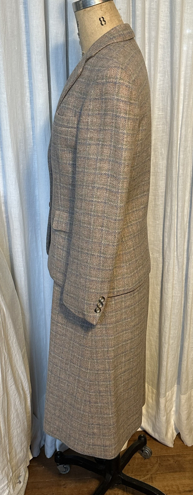 Vintage Ms.Sero Womens Pale Beige/Pink/Blue Wool Plaid Skirt Suit Sz 8 used