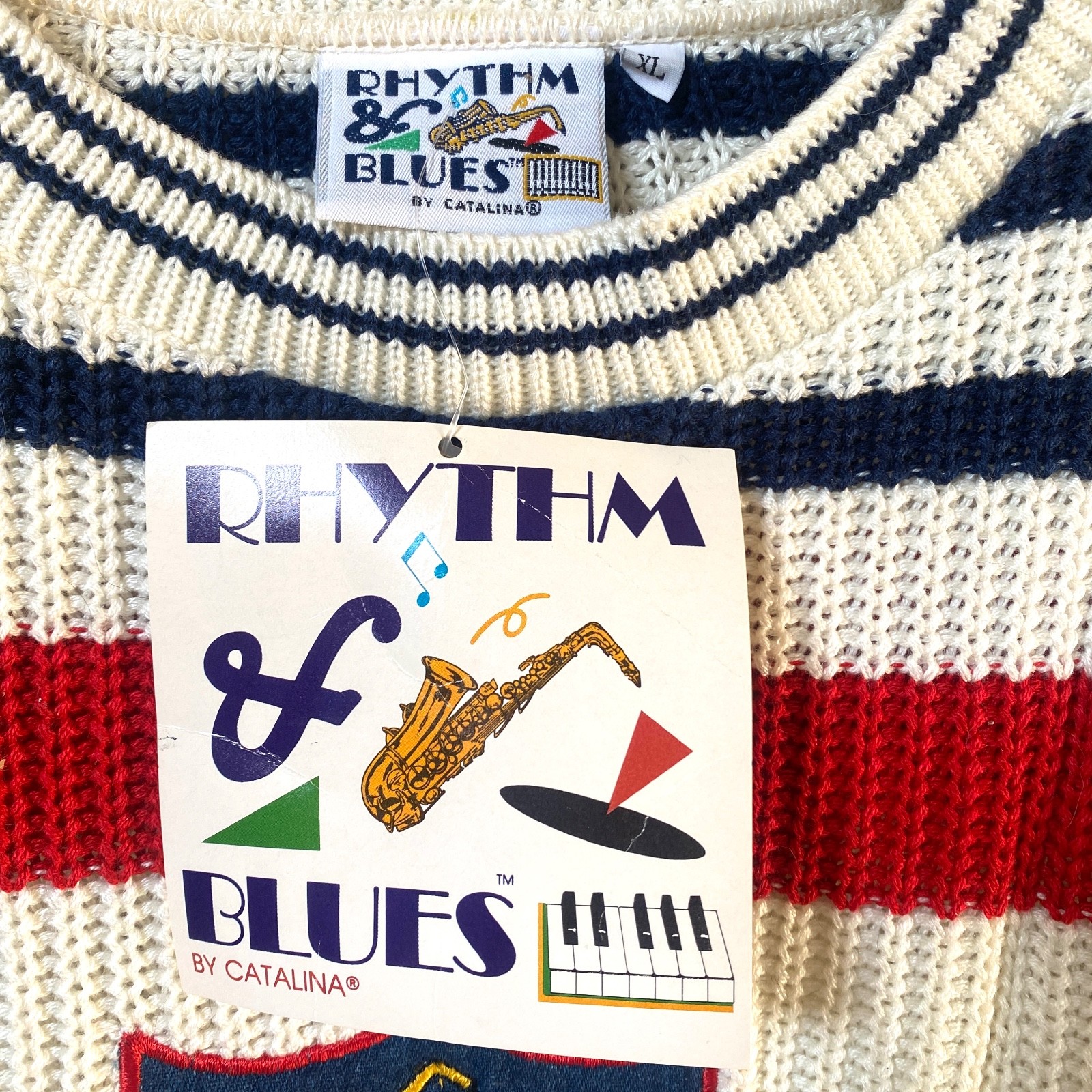 NWT Vintage 80s Rhythm & Blues by Catalina Womens Novelty Music Band Sweater XL