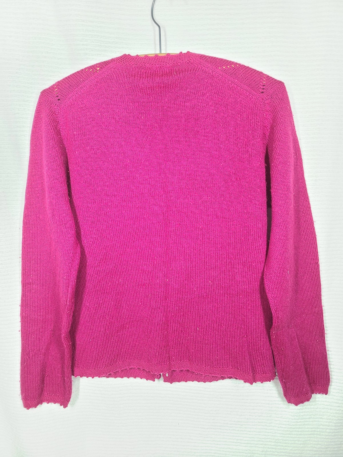 Vtg 60s Magenta Cardigan Sweater 100% Wool Crochet Buttons S M Carol Brent Pink