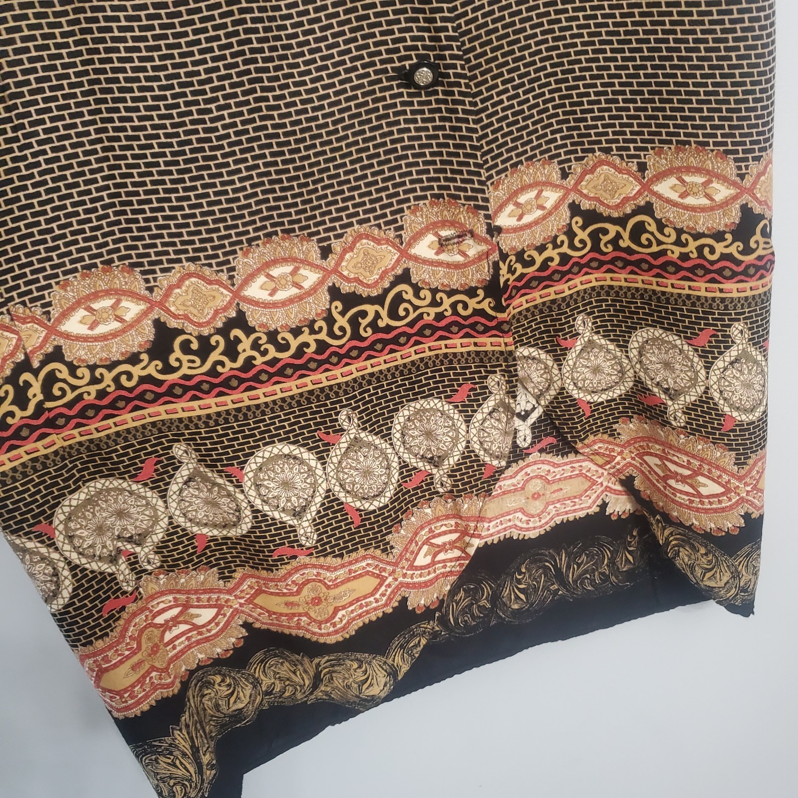 Kensington Square Rare Vintage 80s 90s Black & Brown Button Down Dress USA Sz M