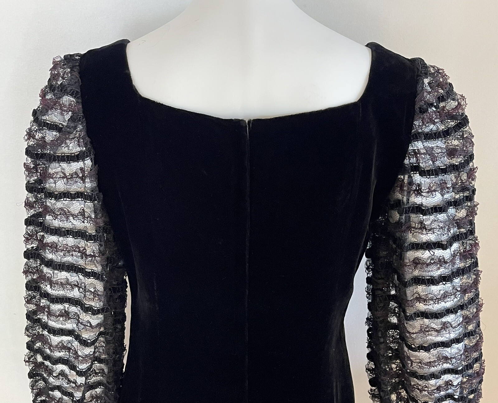 Vintage 1960s Pixie of California by Sue Webb Black Velvet Lace Sleeve Dress S