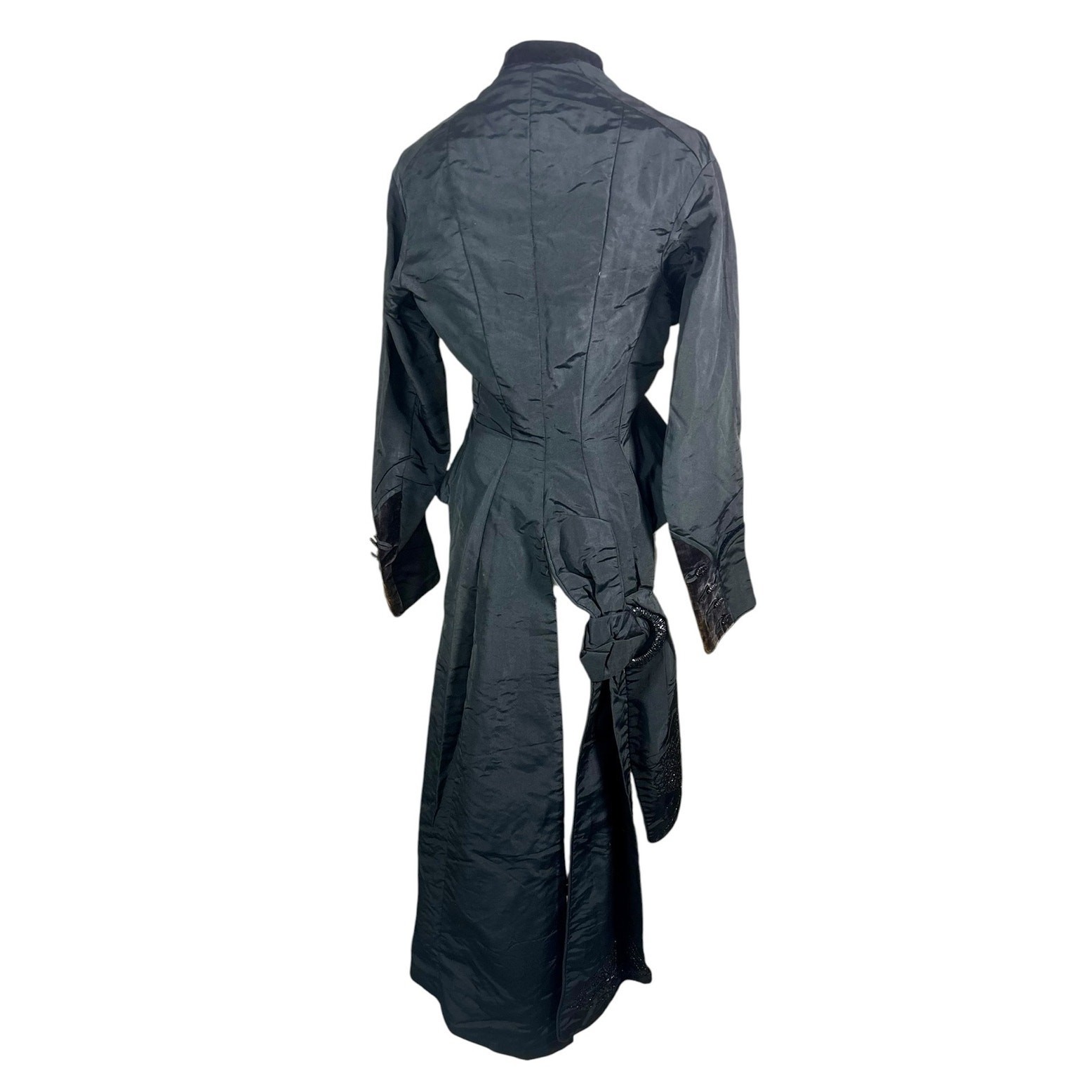 Antique 1890s Victorian Black Silk Mourning Coat Jet Beaded Tailcoat Jacket