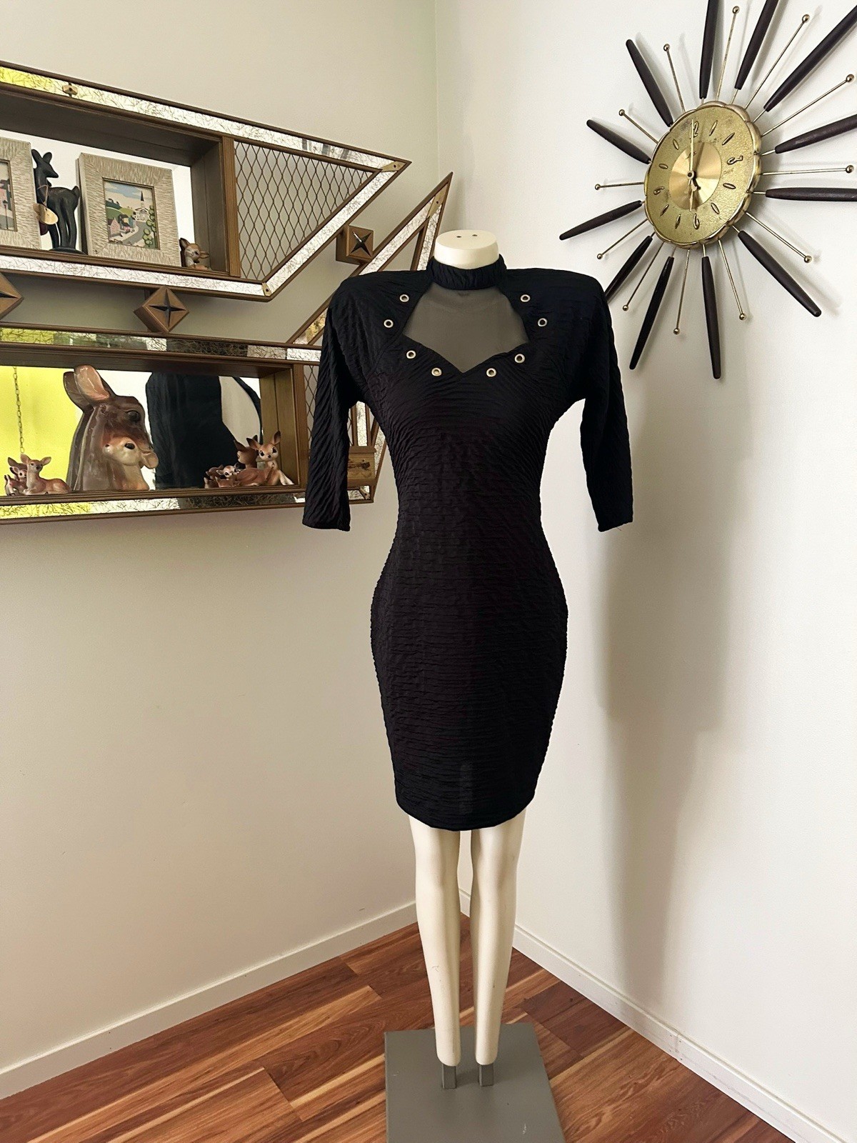 Vintage 80s 90s Sexy Little Black Bodycon Dress by Absoutely Sz 11/12