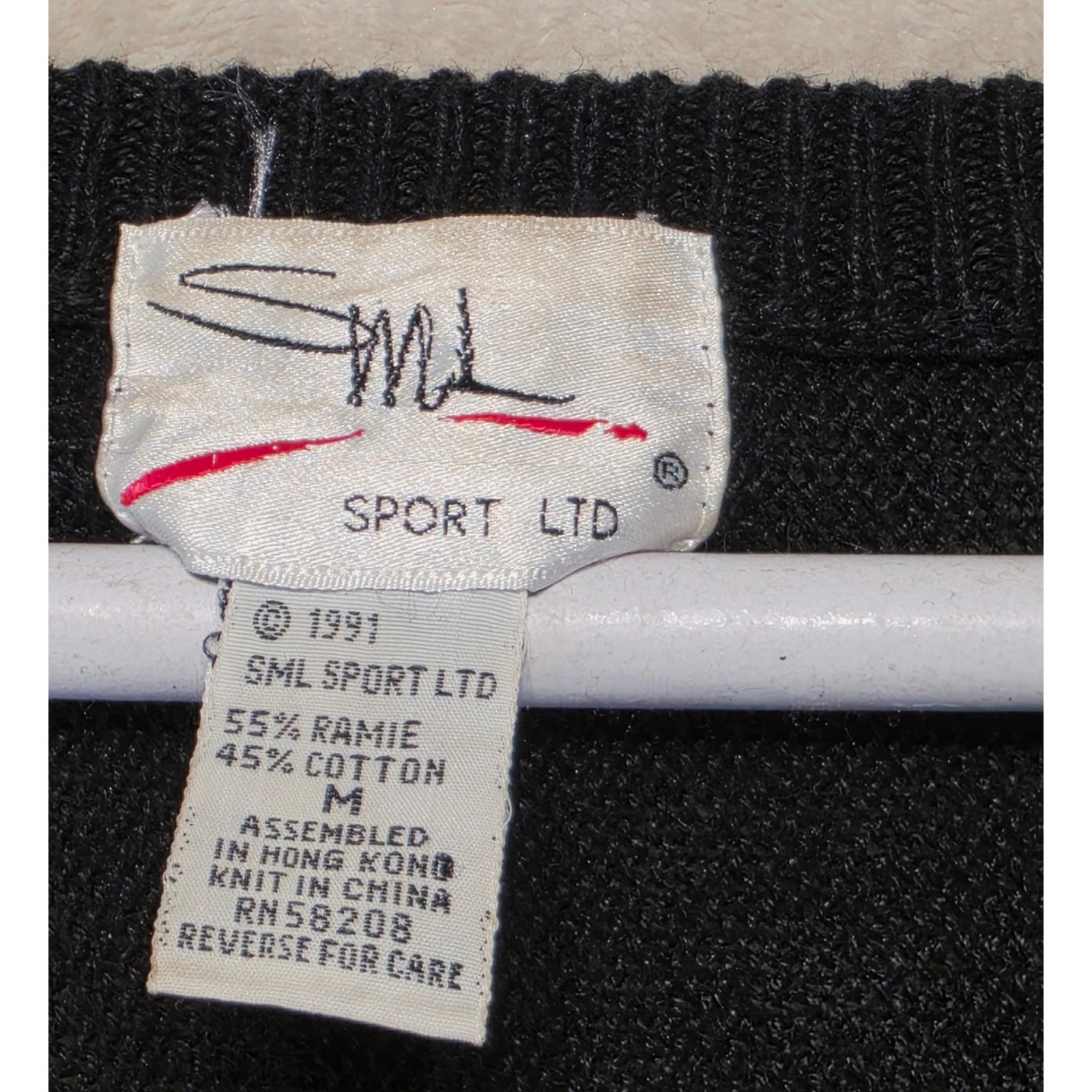 Vintage 1991 SML Sport Ltd Black Beaded Sequin V-Neck Sweater Womens M Retro