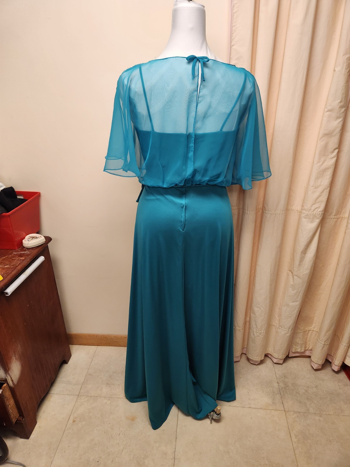 Unlabled Vintage Green/Teal Long Dress*sz11/12-plus Measurements *Good Condition