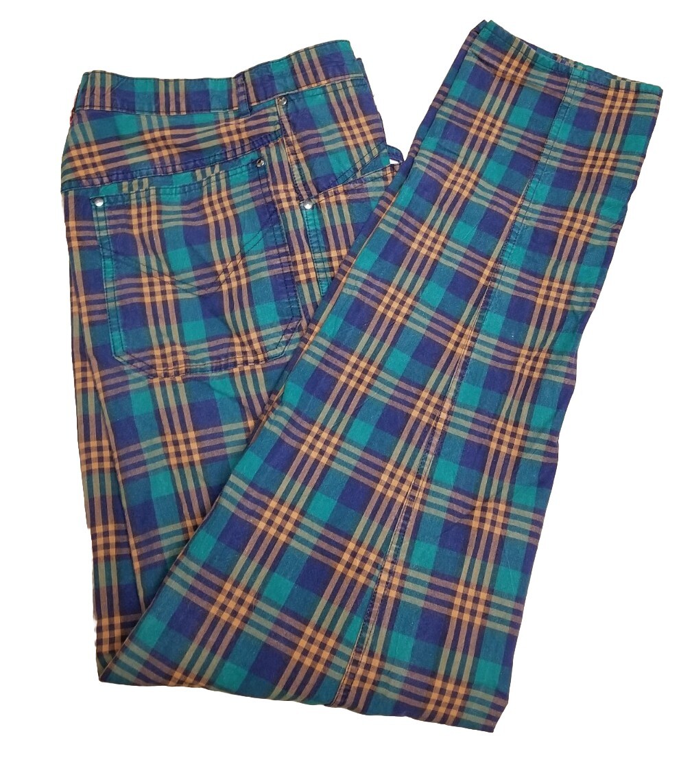 RARE Vtg 80s FIORUCCI Plaid Pants US 30-31 Punk Designer Italy Retro Grunge 70s