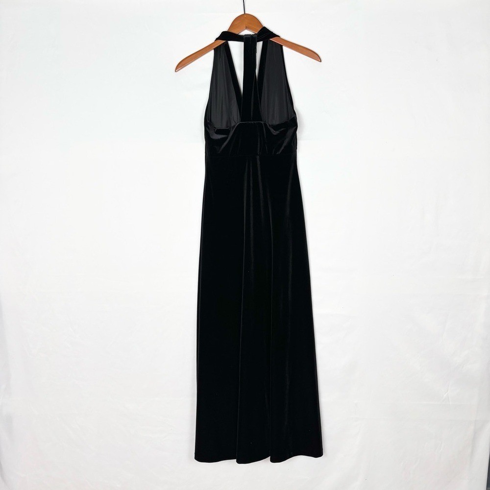 Vintage Mica Halter Velvet Maxi Dress Black Size 10 V Neck USA