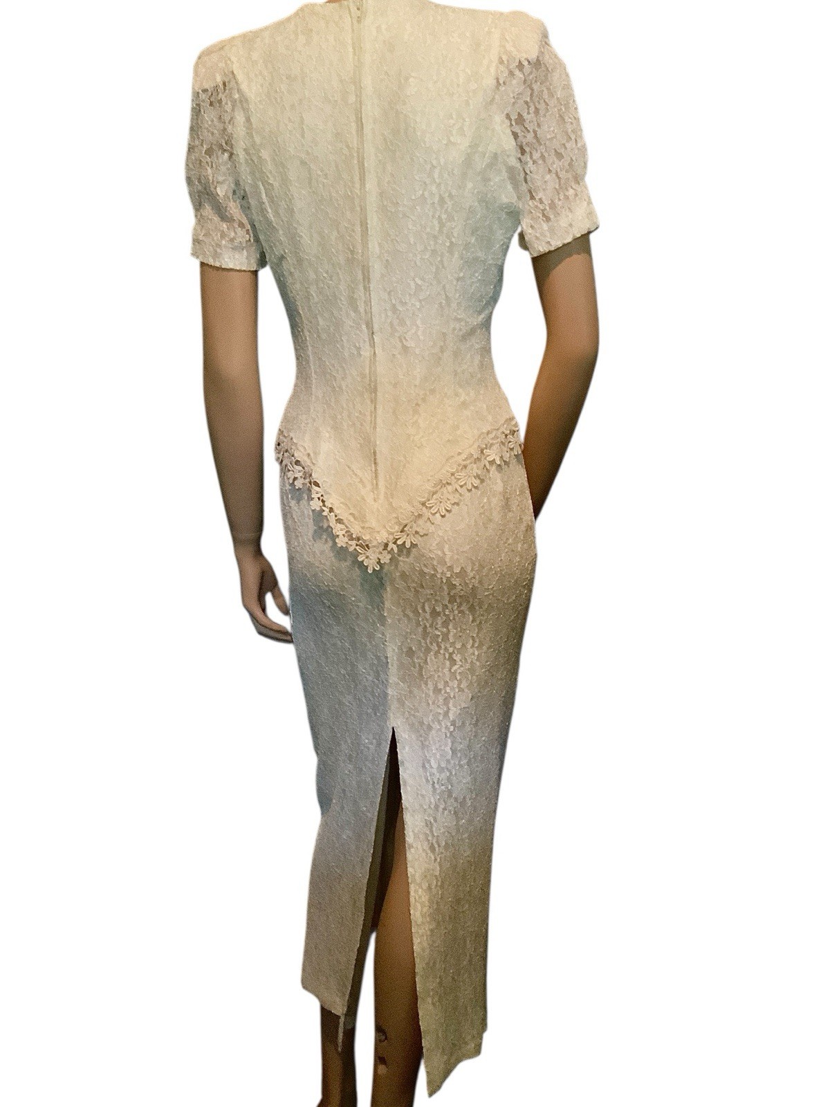 Vintage SPEED Fashion 1980s Ivory Lace Wedding Dress Victorian Style SZ Small