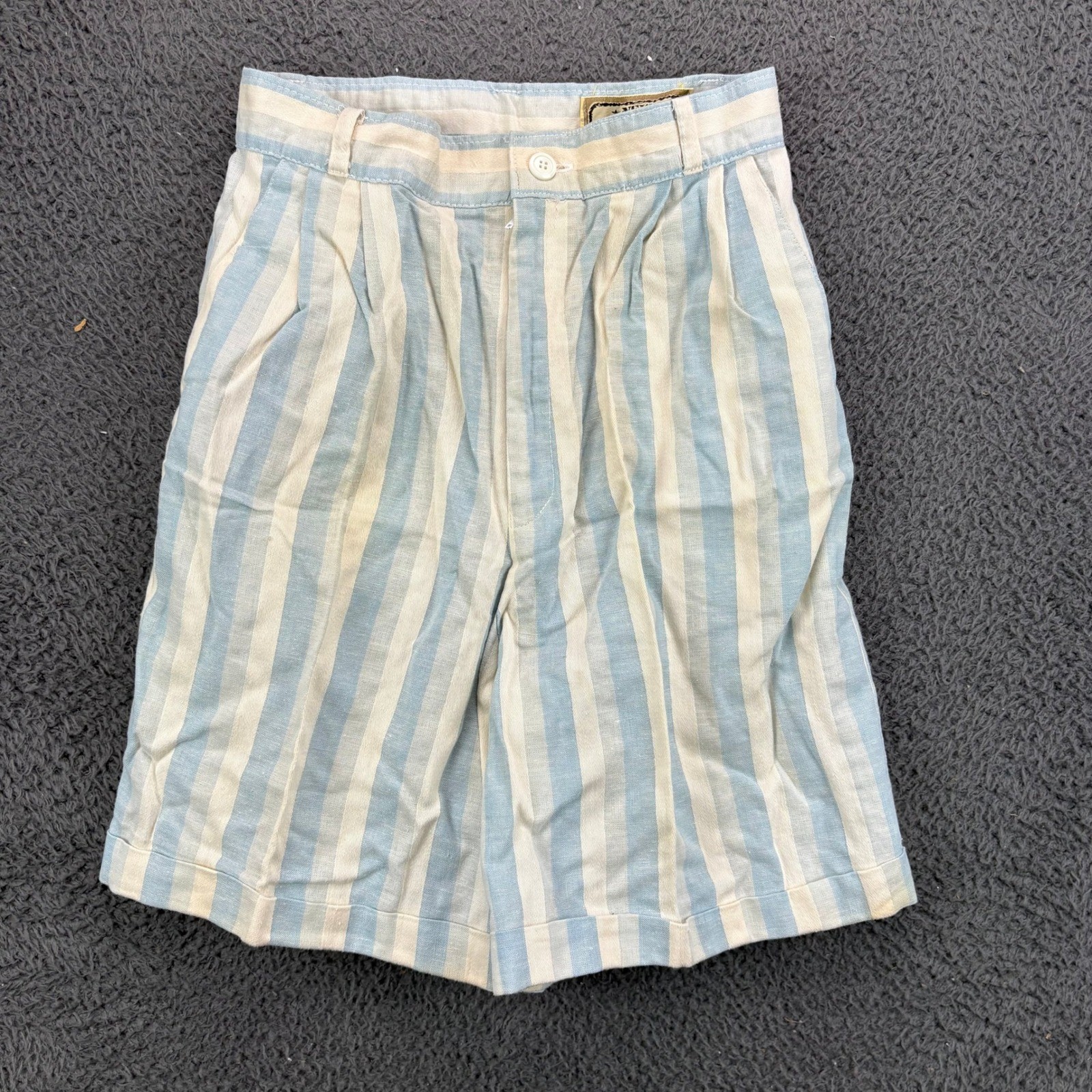 New Departures Vintage Striped Linen Blend Pleated Shorts Blue White Size 5/6