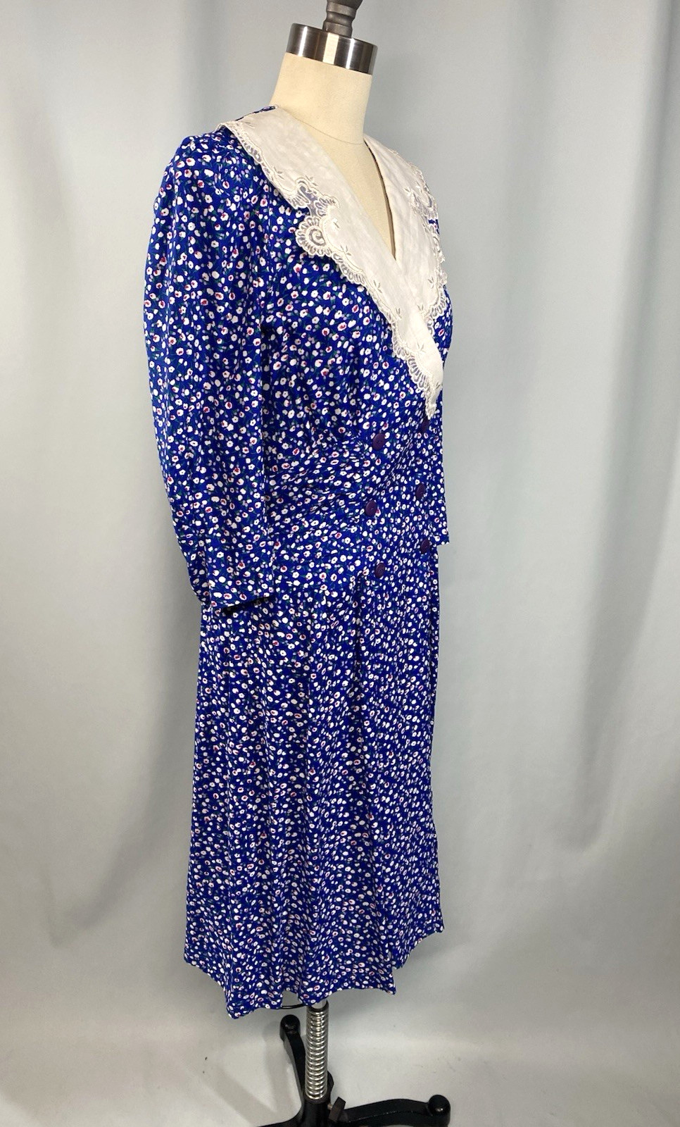 Vintage Dress SIZE 4 Small blue floral KARIN STEVENS 80s 90s church Rayon