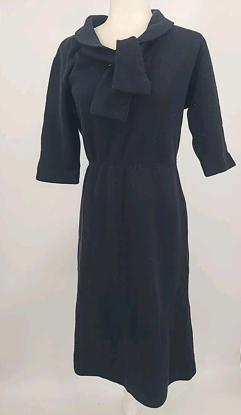 Vintage Early 50s Kimberly Knit Dress, Black Mohair And Virgin Wool Large Retro