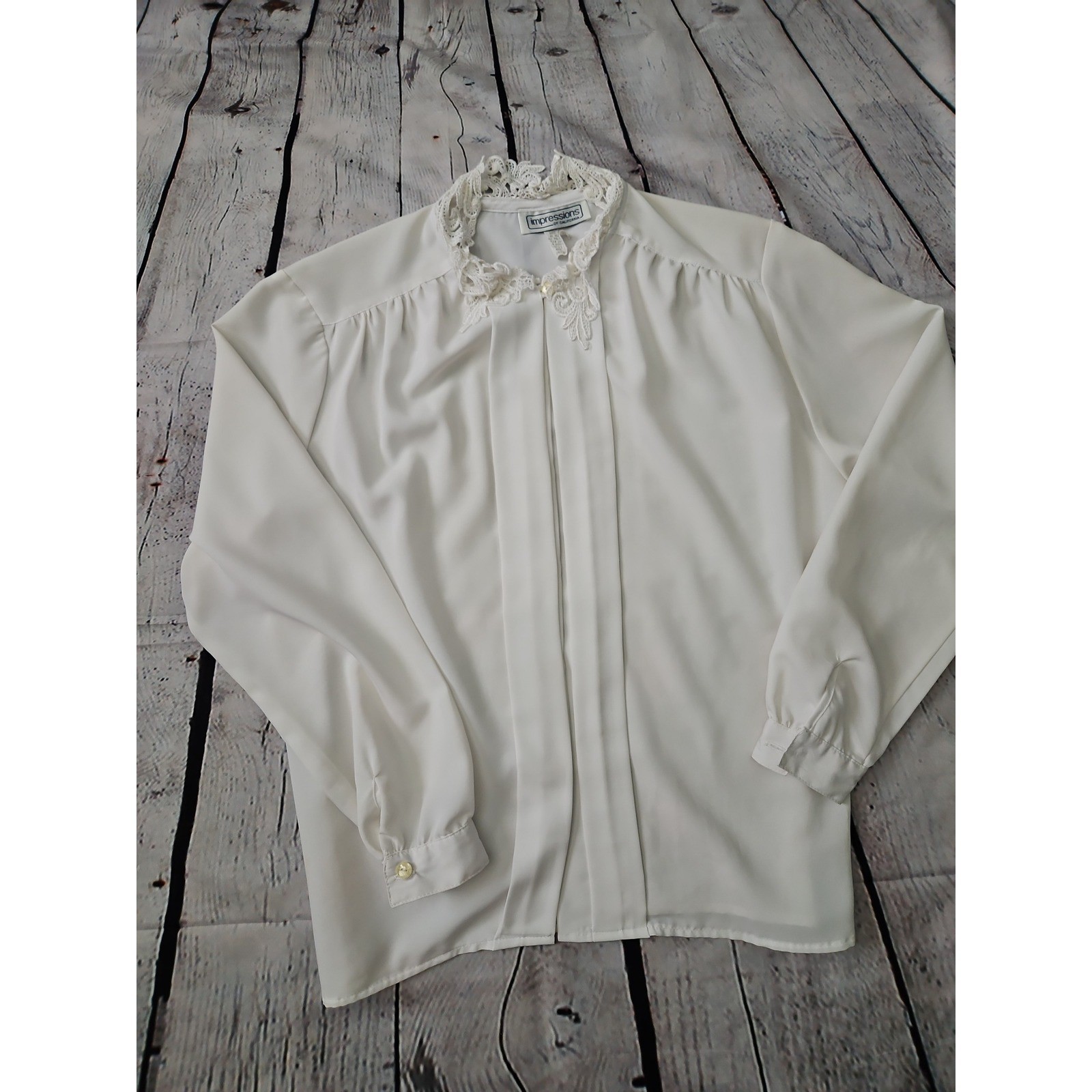 Vintage Impressions of California White Lace Collar Blouse Medium Grandmacore