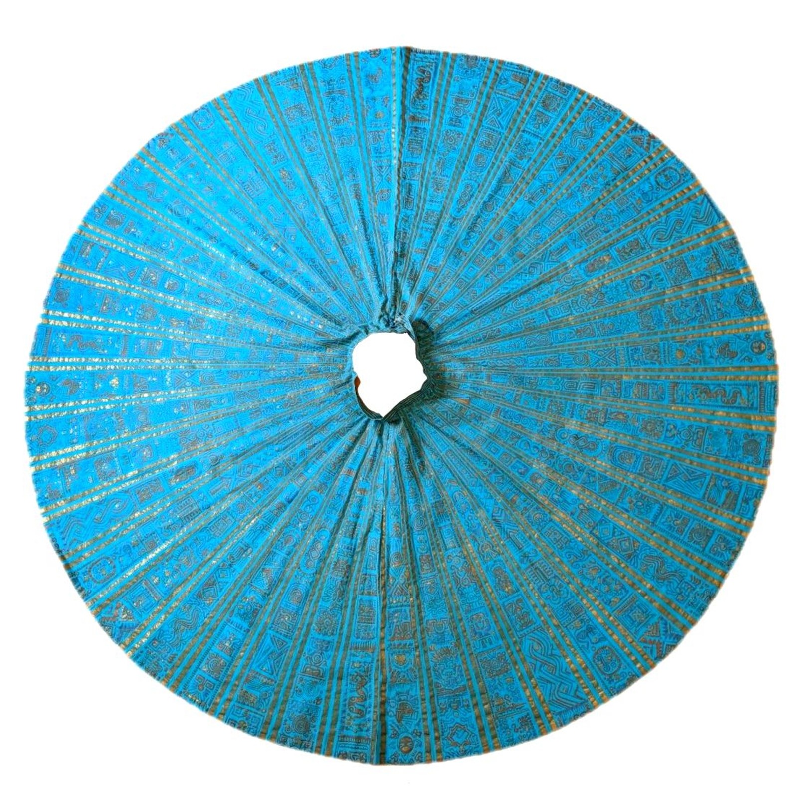 1950s MAYA de MEXICO Mayan Hieroglyph Hand Painted Aqua/Gold Circle Skirt sz. XS
